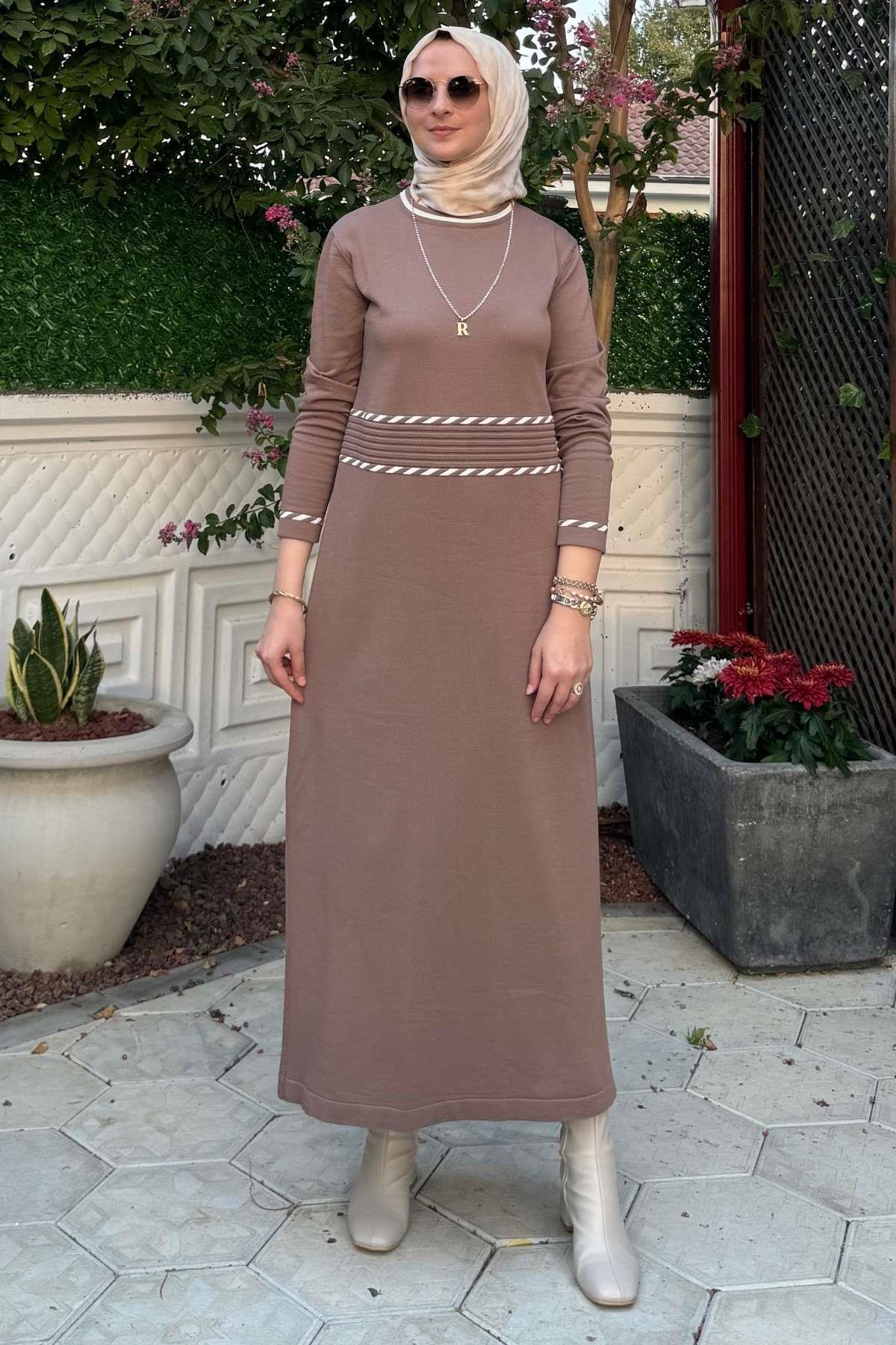Armağan Camel Triko Elbise | Rabia Şamlı | Tesettür Giyim, Elbise ve Kadın Giyim Modası