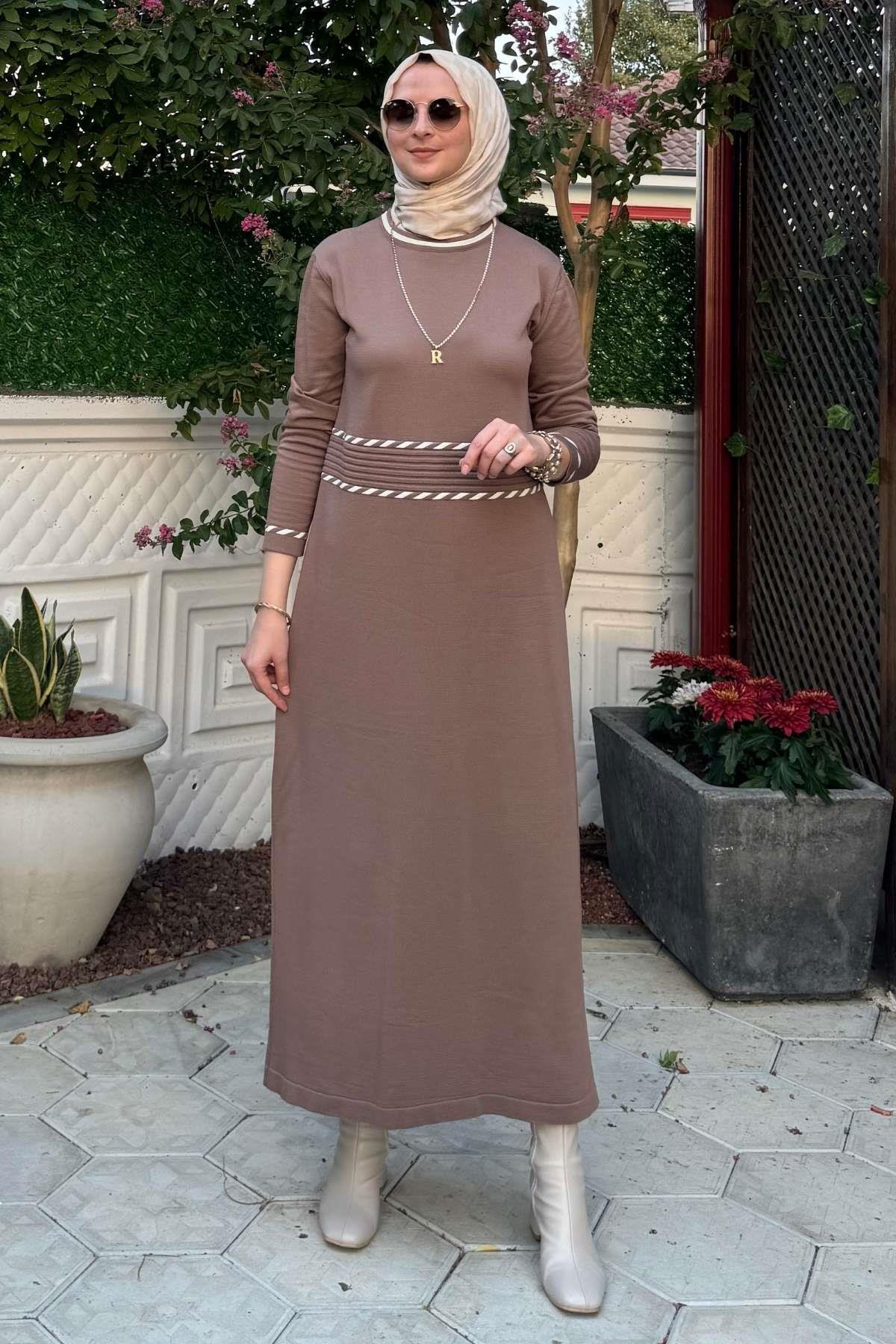 Armağan Camel Triko Elbise | Rabia Şamlı | Tesettür Giyim, Elbise ve Kadın Giyim Modası