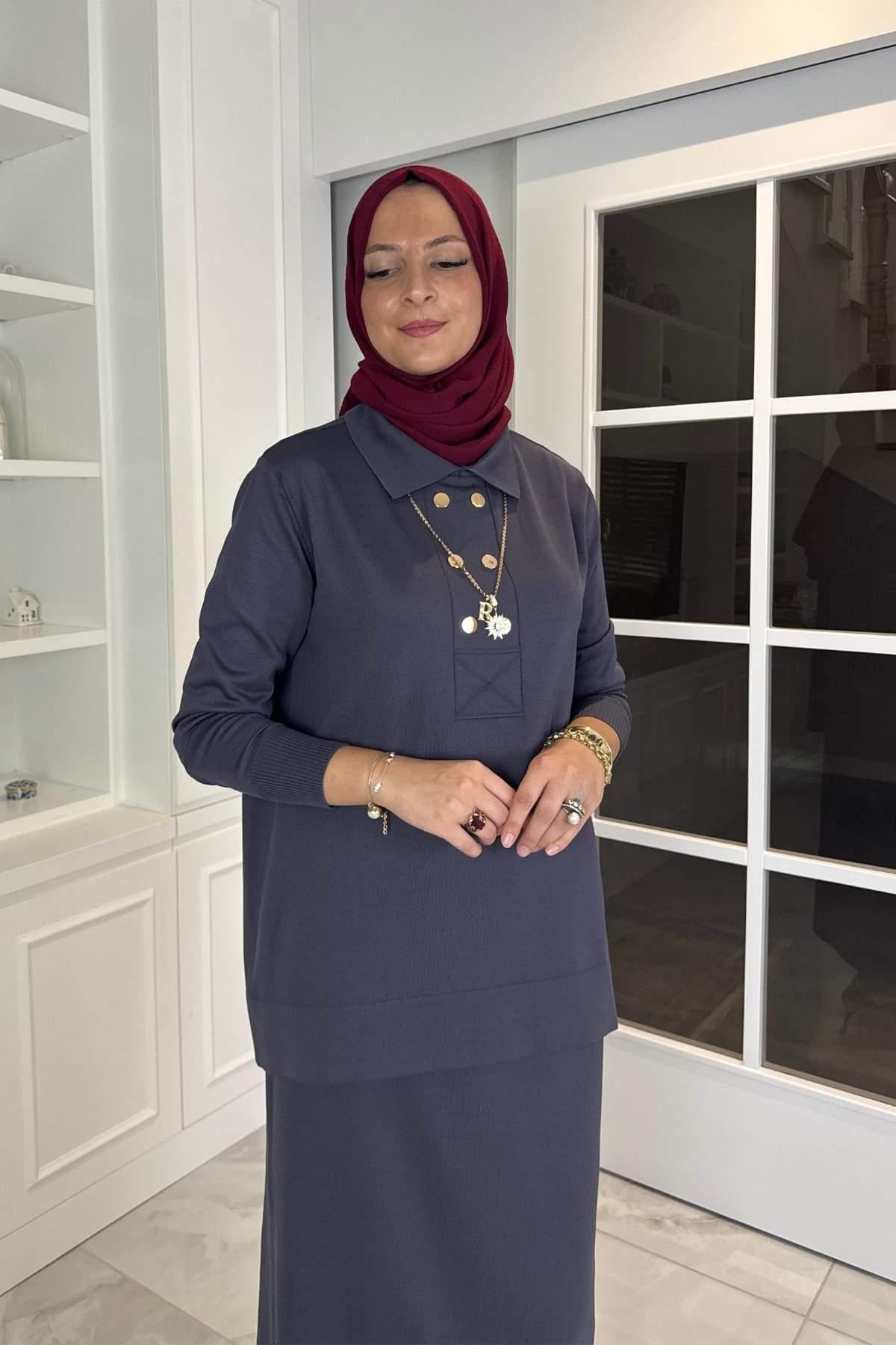 Sare Triko Takım Antrasit | Rabia Şamlı | Tesettür Giyim, Elbise ve Kadın Giyim Modası