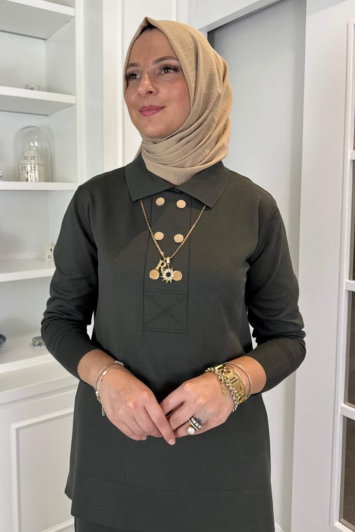 Narin Triko Takım Haki | Rabia Şamlı | Tesettür Giyim, Elbise ve Kadın Giyim Modası