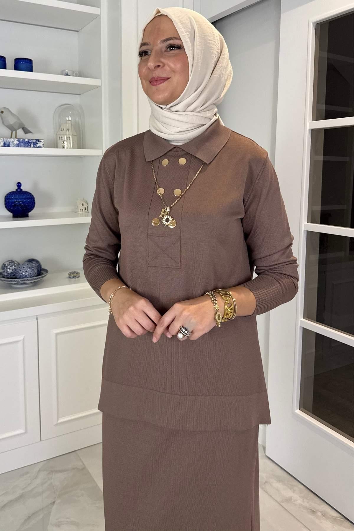 Narin Triko Takım Haki | Rabia Şamlı | Tesettür Giyim, Elbise ve Kadın Giyim Modası