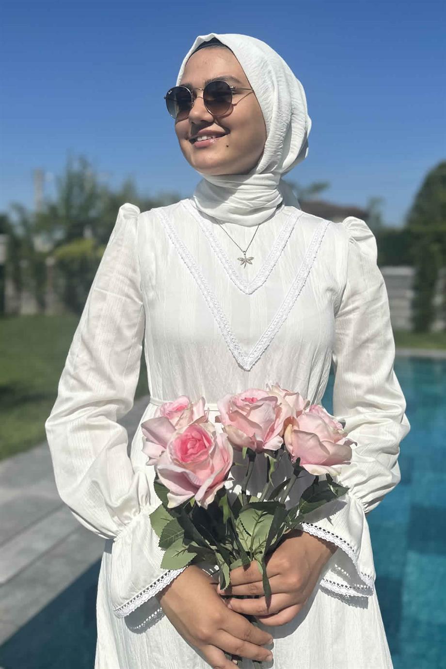 Seda Ekru Dantelli Elbise | ELBİSE