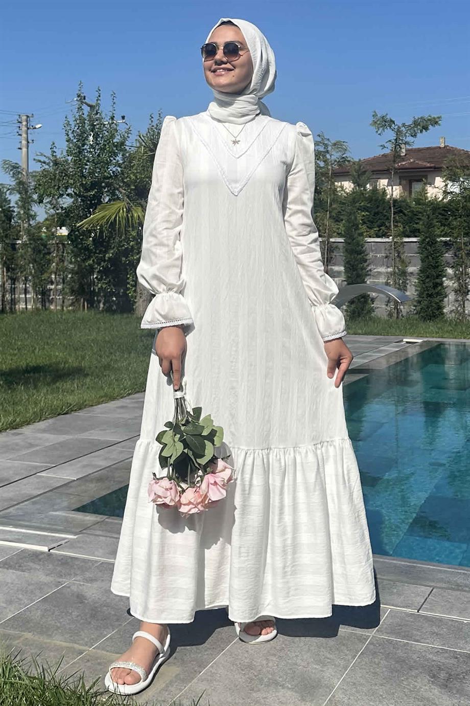 Seda Ekru Dantelli Elbise | ELBİSE