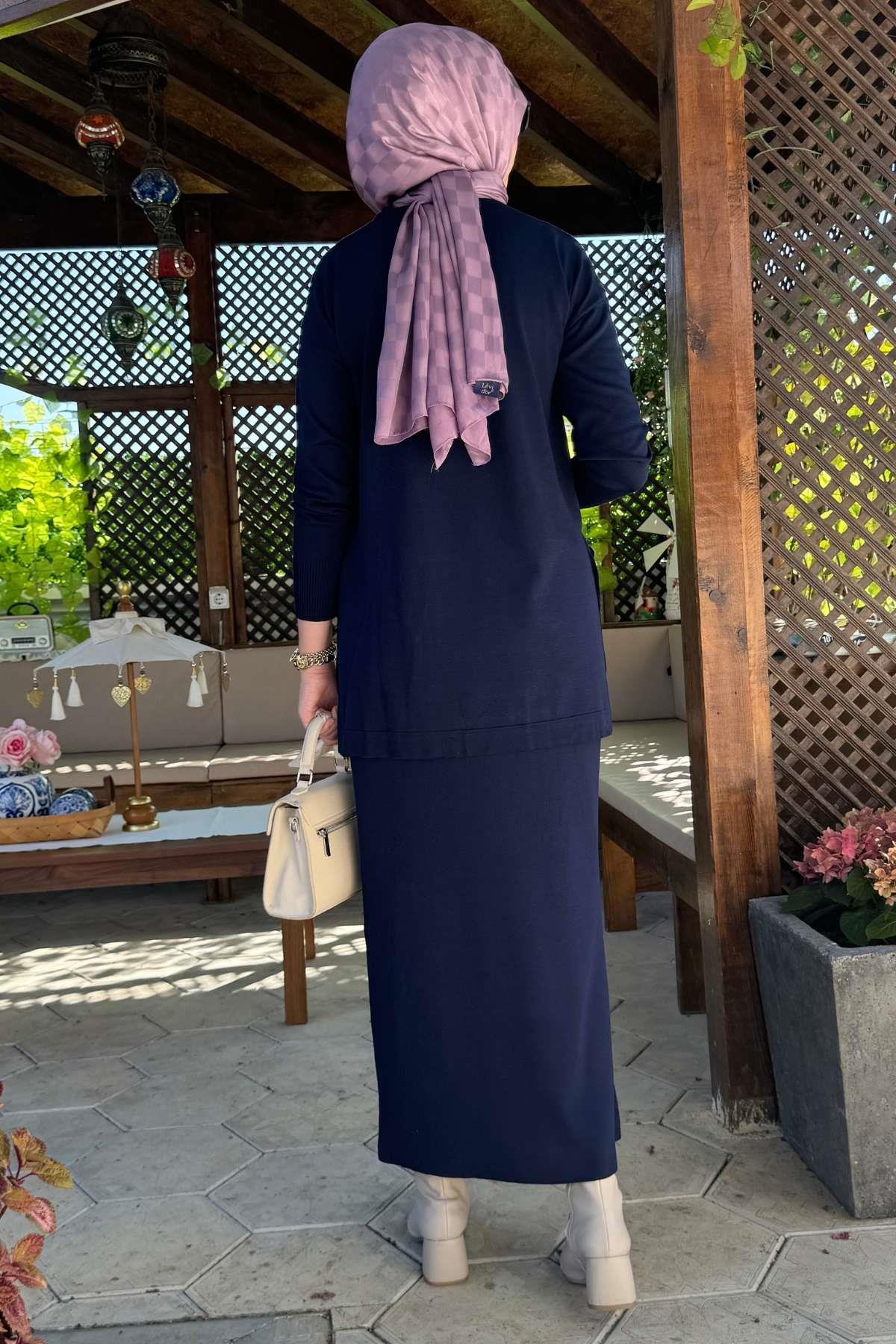 İnci Plise Etekli Triko Takım Bordo | Rabia Şamlı