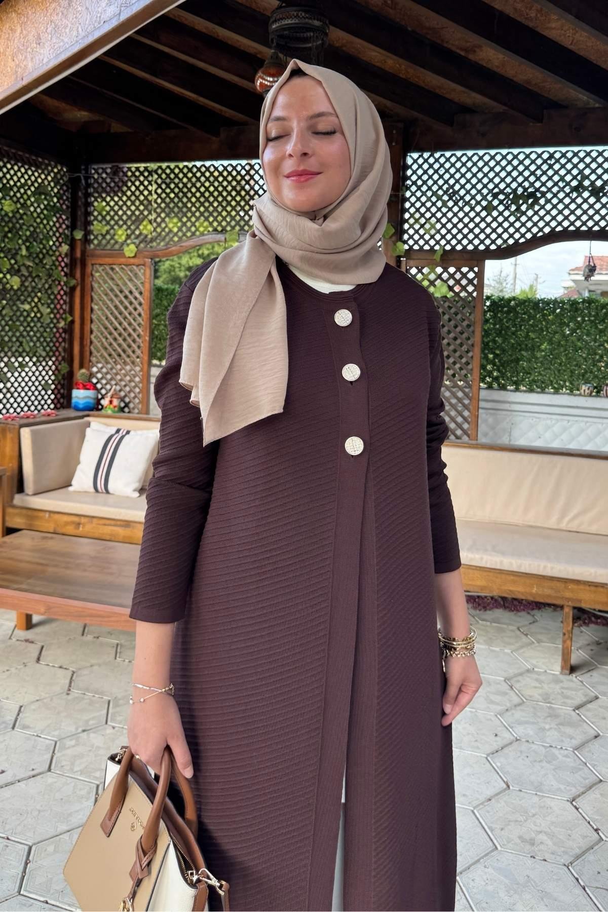 Sinem Çelik Örme Triko Hırka Sütlü Kahve | Rabia Şamlı | Tesettür Giyim, Elbise ve Kadın Giyim Modası
