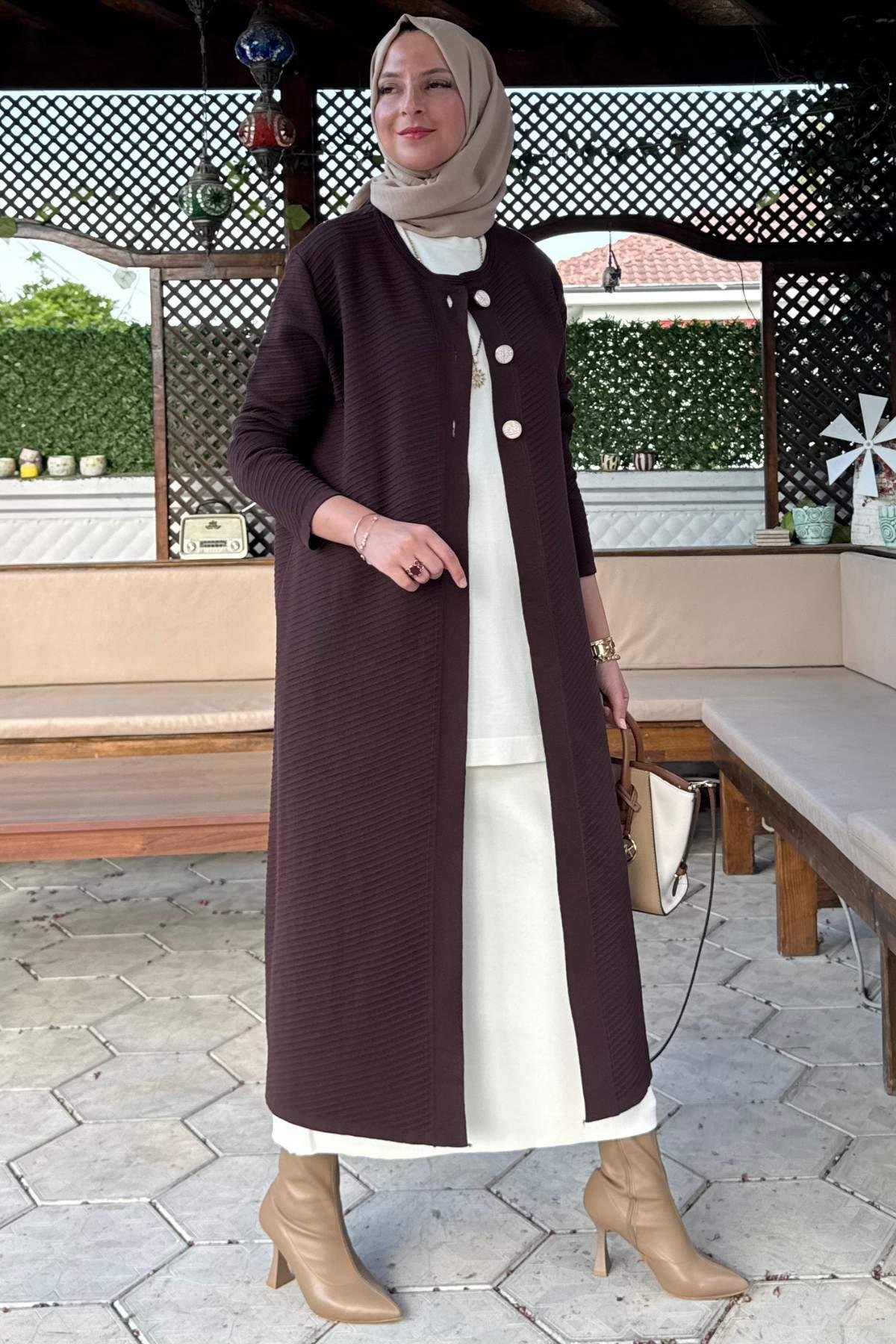 Sinem Çelik Örme Triko Hırka Sütlü Kahve | Rabia Şamlı | Tesettür Giyim, Elbise ve Kadın Giyim Modası