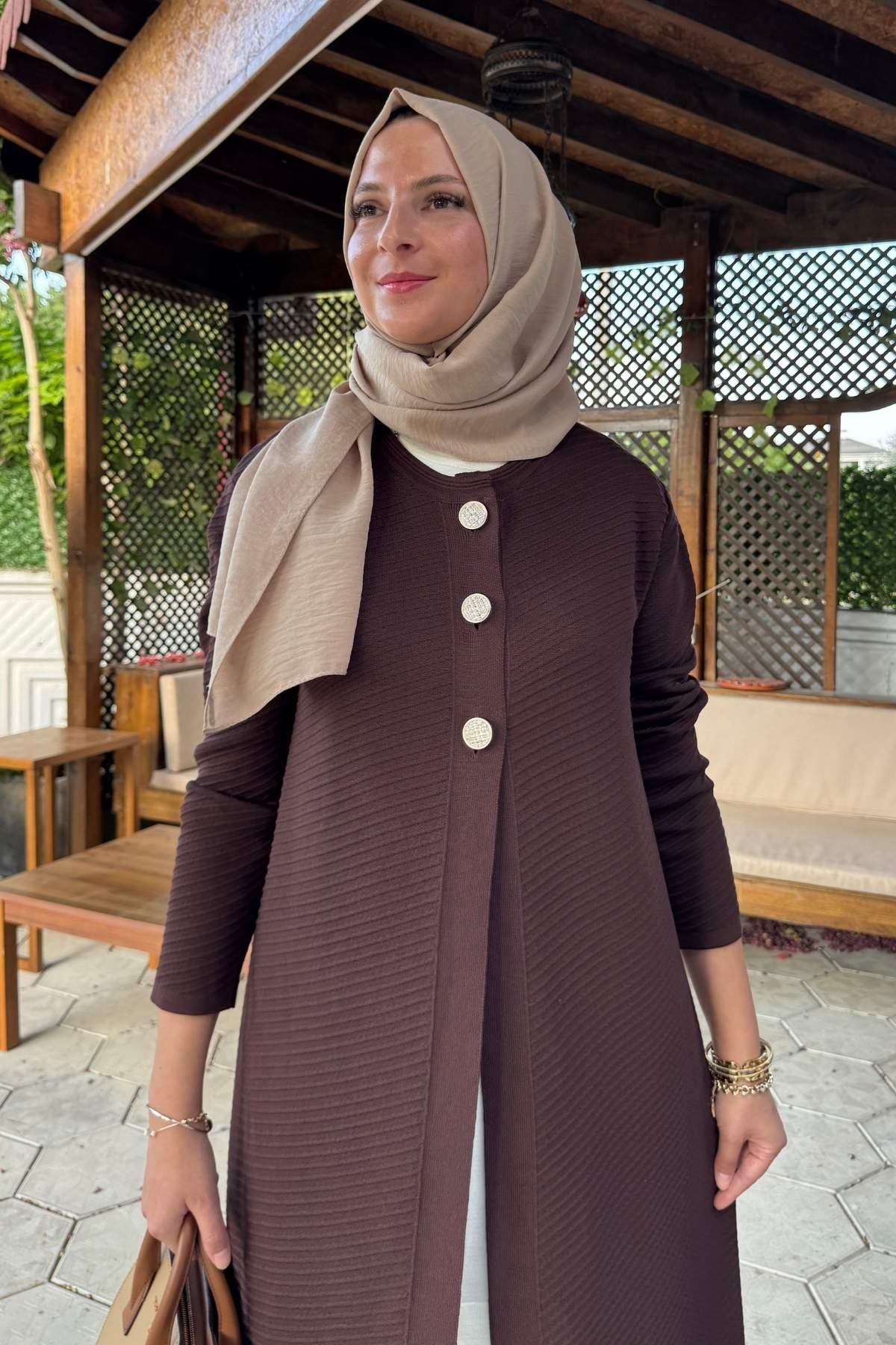 Sinem Çelik Örme Triko Hırka Sütlü Kahve | Rabia Şamlı | Tesettür Giyim, Elbise ve Kadın Giyim Modası