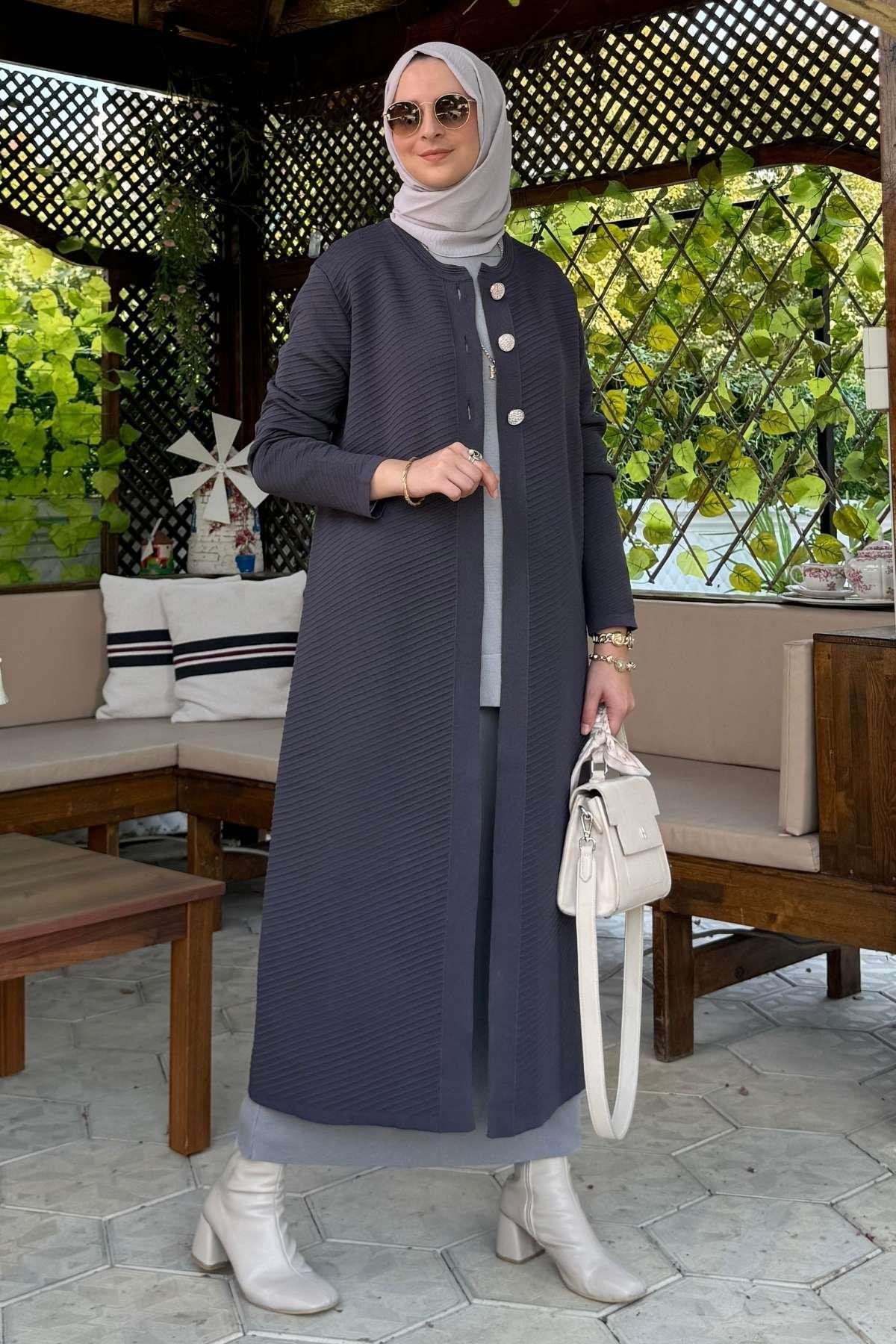 Manolya İndigo Triko Hırka | Rabia Şamlı | Tesettür Giyim, Elbise ve Kadın Giyim Modası