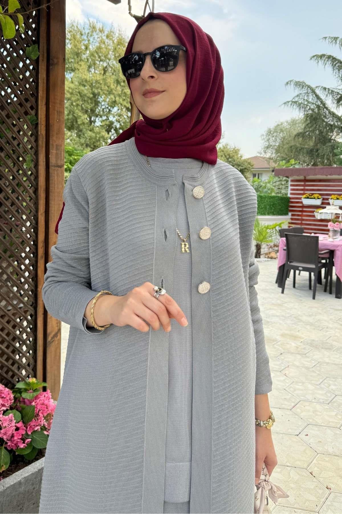 Manolya İndigo Triko Hırka | Rabia Şamlı | Tesettür Giyim, Elbise ve Kadın Giyim Modası