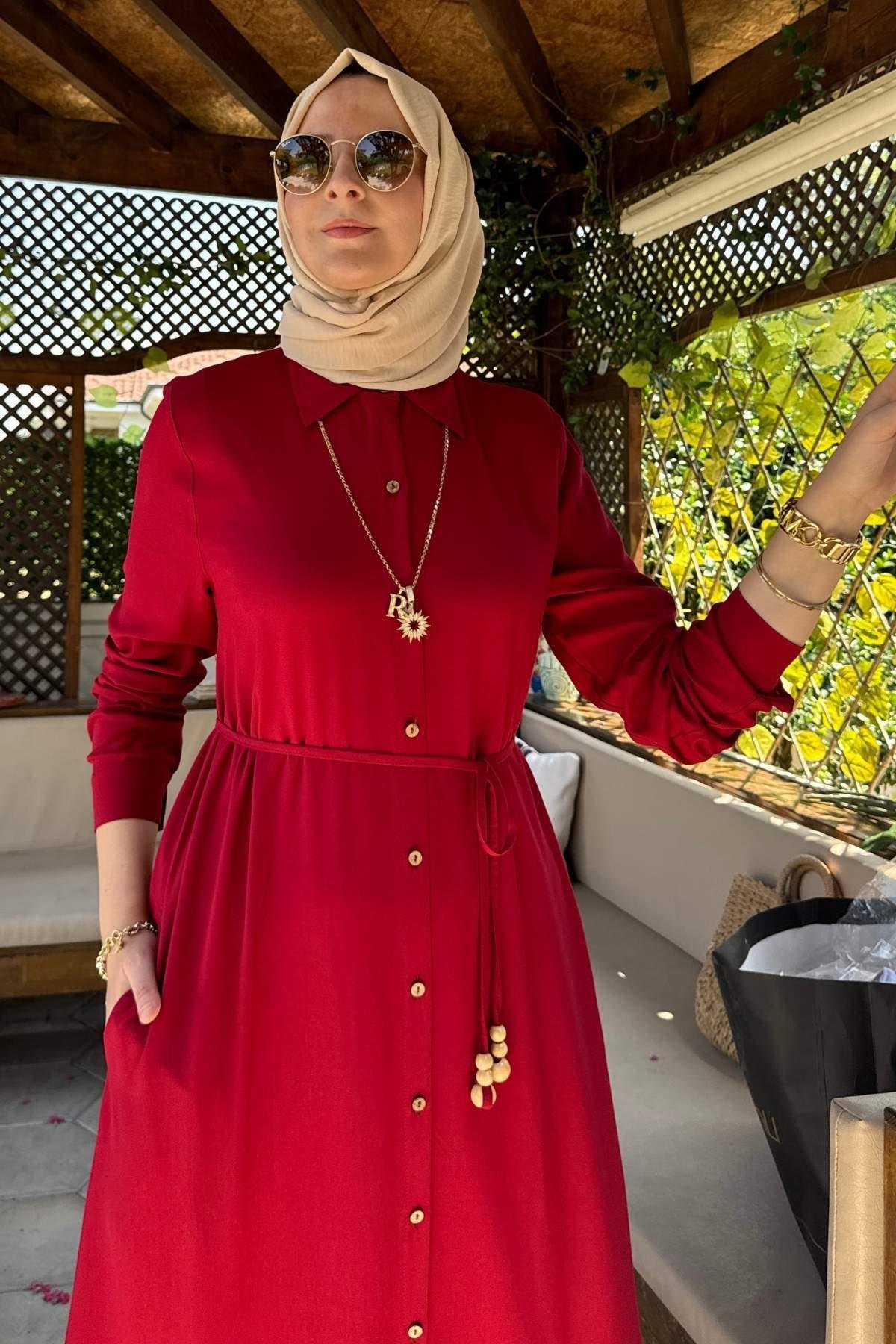Süreyya Çizgili Gömlek Elbise İndigo | Rabia Şamlı | Tesettür Giyim, Elbise ve Kadın Giyim Modası