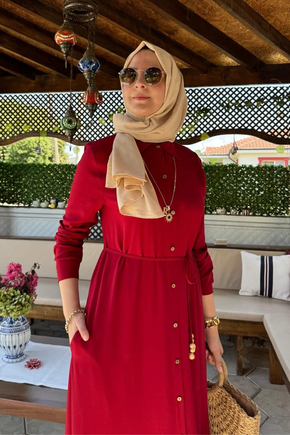 Süreyya Çizgili Gömlek Elbise İndigo | Rabia Şamlı | Tesettür Giyim, Elbise ve Kadın Giyim Modası