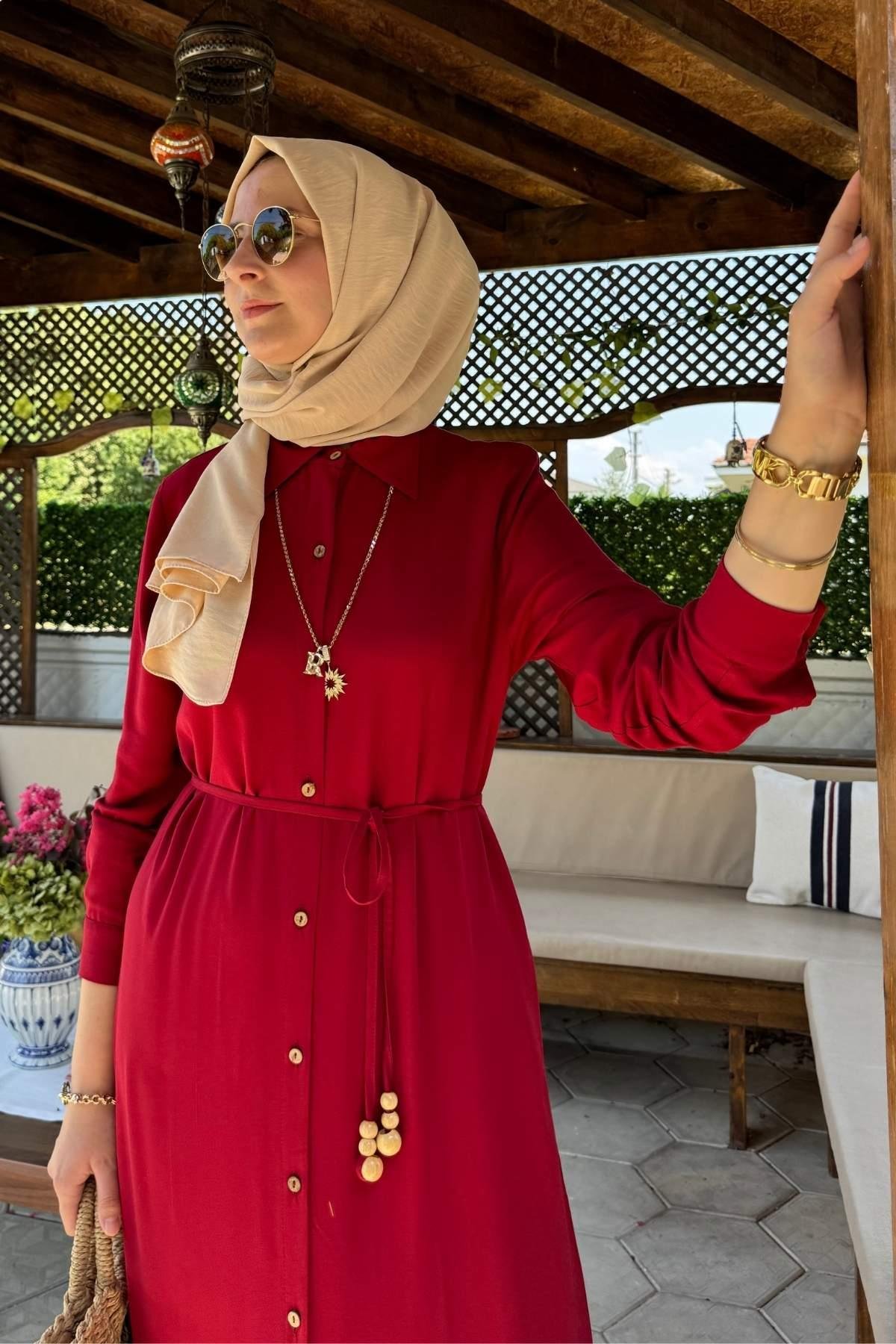 Süreyya Çizgili Gömlek Elbise İndigo | Rabia Şamlı | Tesettür Giyim, Elbise ve Kadın Giyim Modası