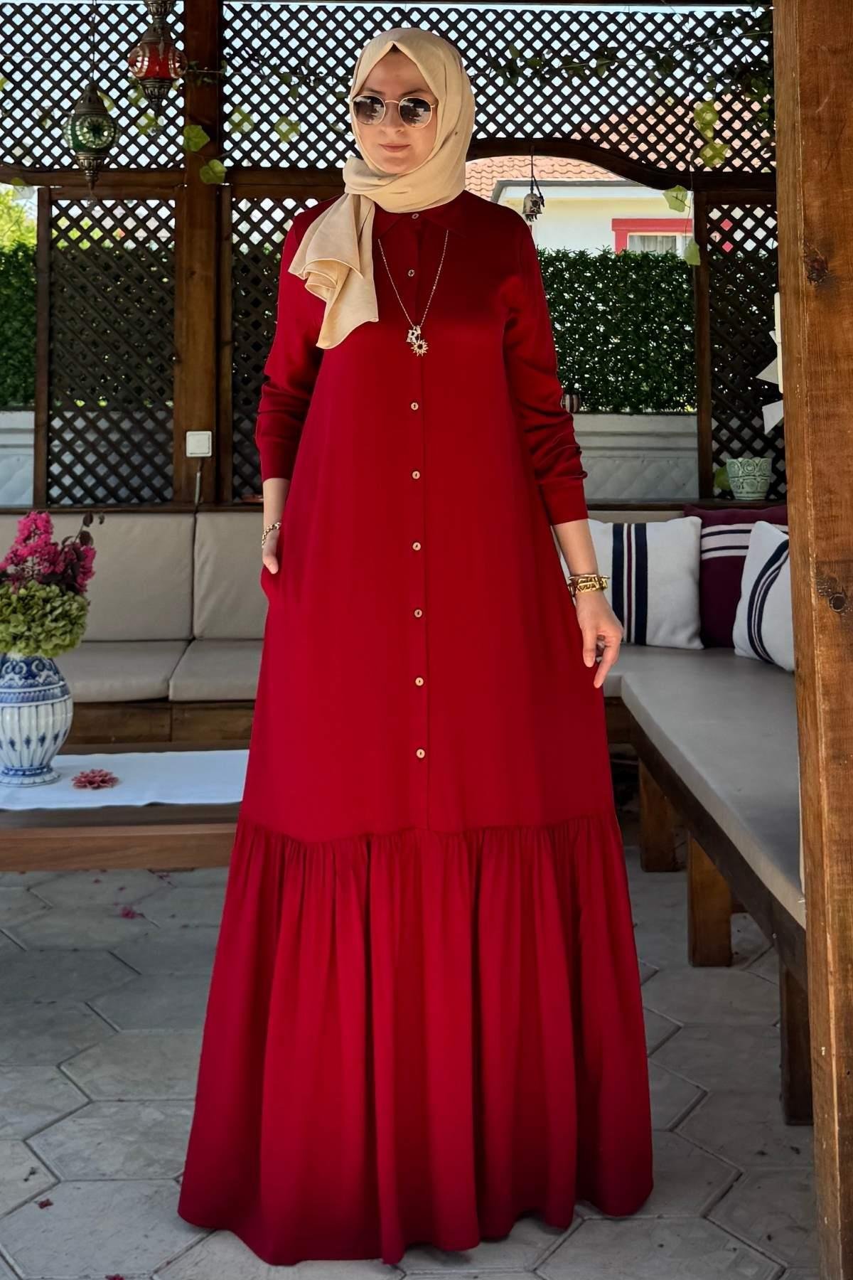 Süreyya Çizgili Gömlek Elbise İndigo | Rabia Şamlı | Tesettür Giyim, Elbise ve Kadın Giyim Modası