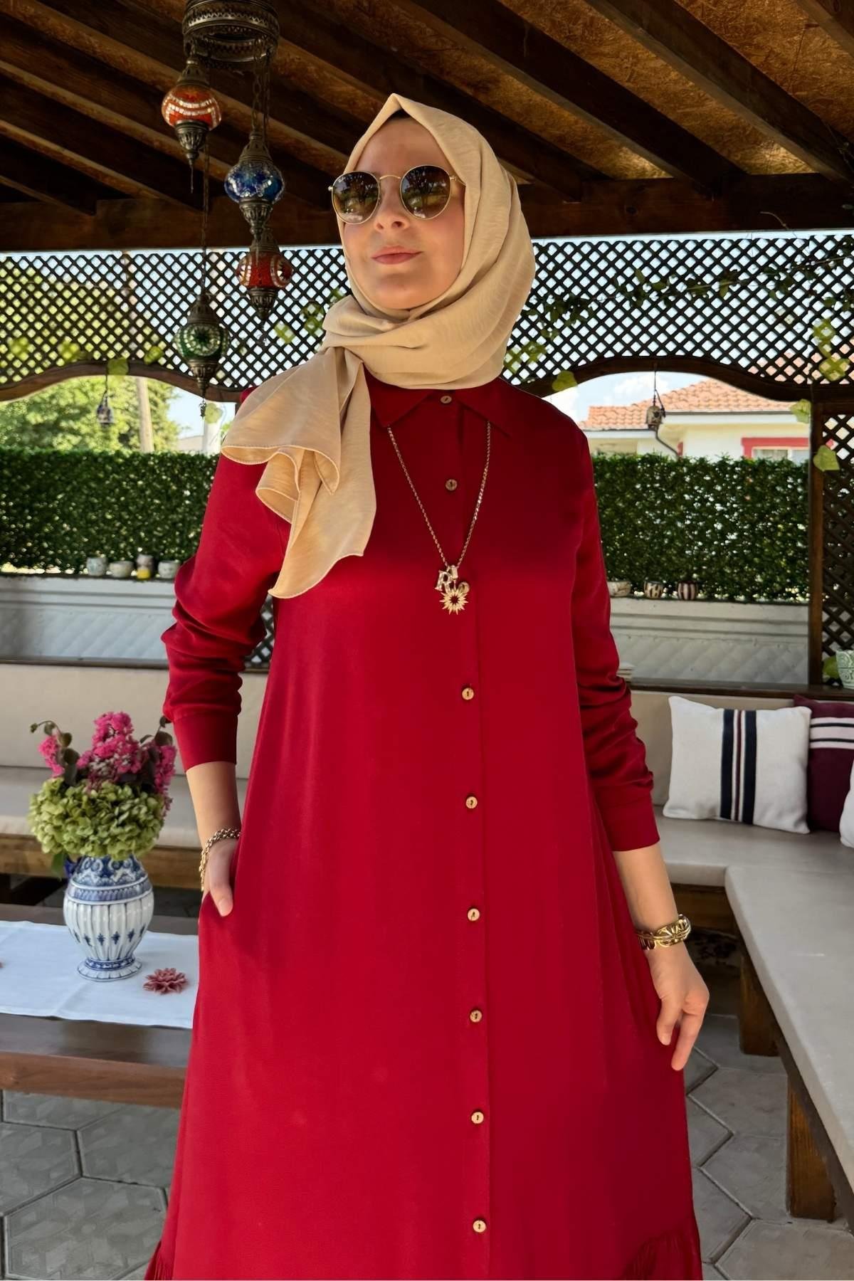 Süreyya Çizgili Gömlek Elbise İndigo | Rabia Şamlı | Tesettür Giyim, Elbise ve Kadın Giyim Modası