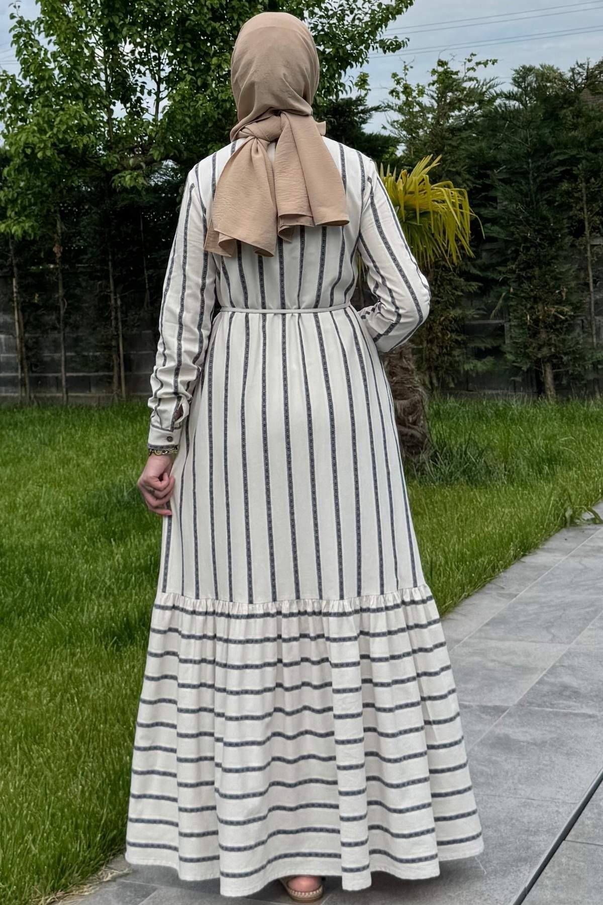 Kot Efektli Elbise Lacivert | Rabia Şamlı | Tesettür Giyim, Elbise ve Kadın Giyim Modası