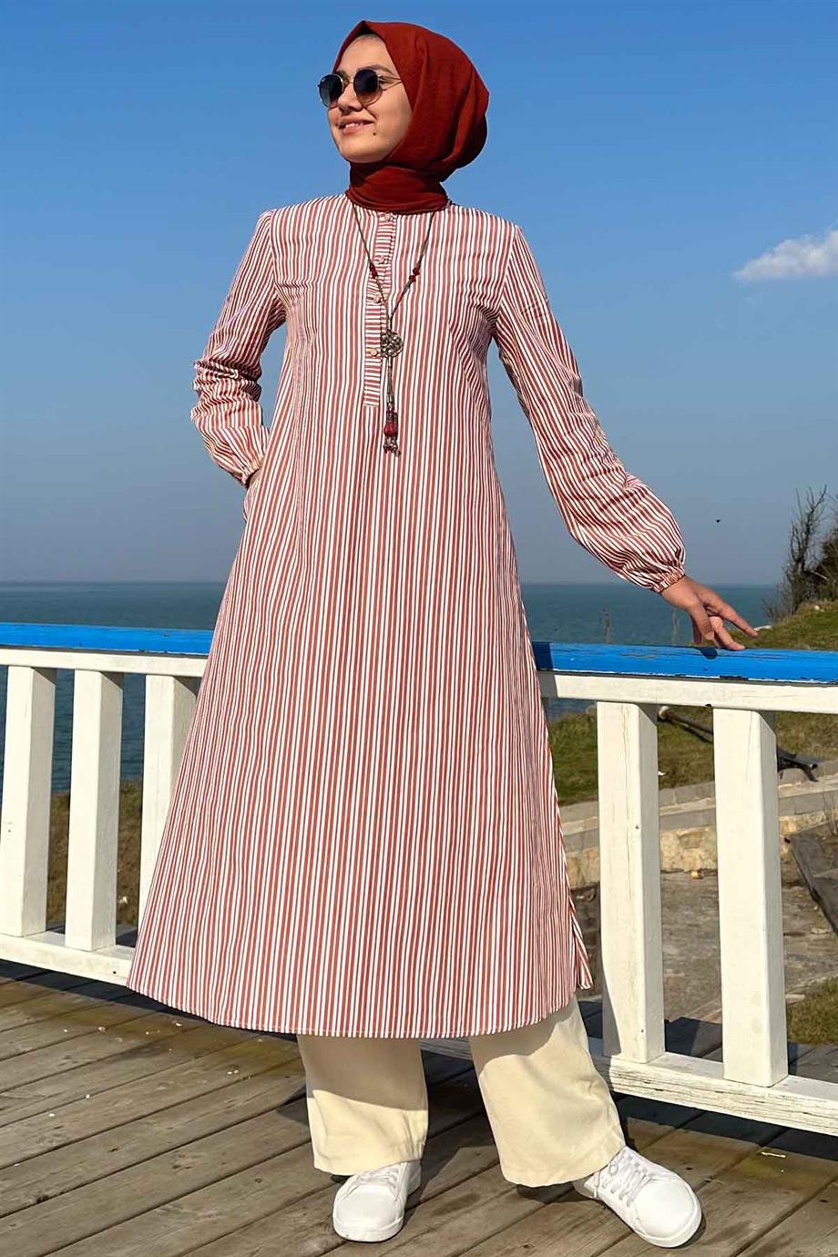 Tarçın Çizgili Tunik | TUNİK