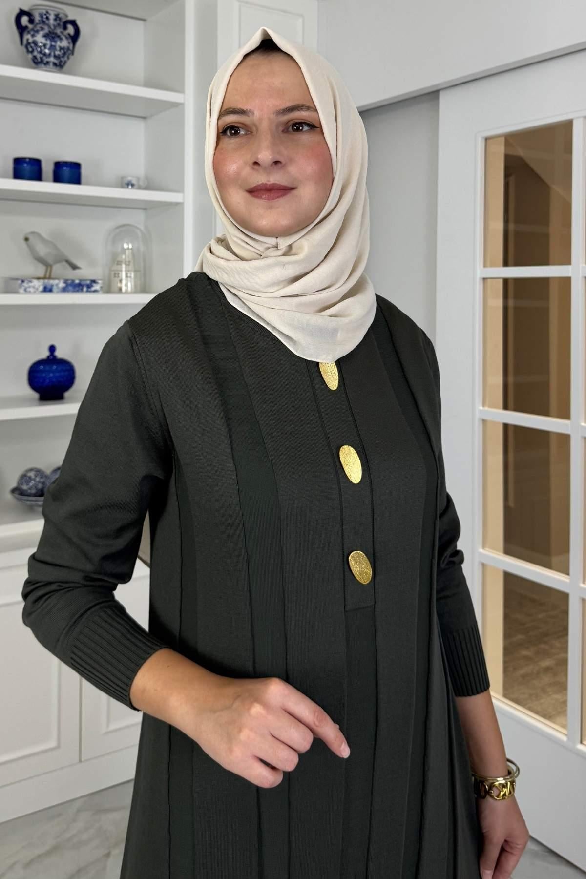 Yaprak Triko Elbise Haki | Rabia Şamlı | Tesettür Giyim, Elbise ve Kadın Giyim Modası