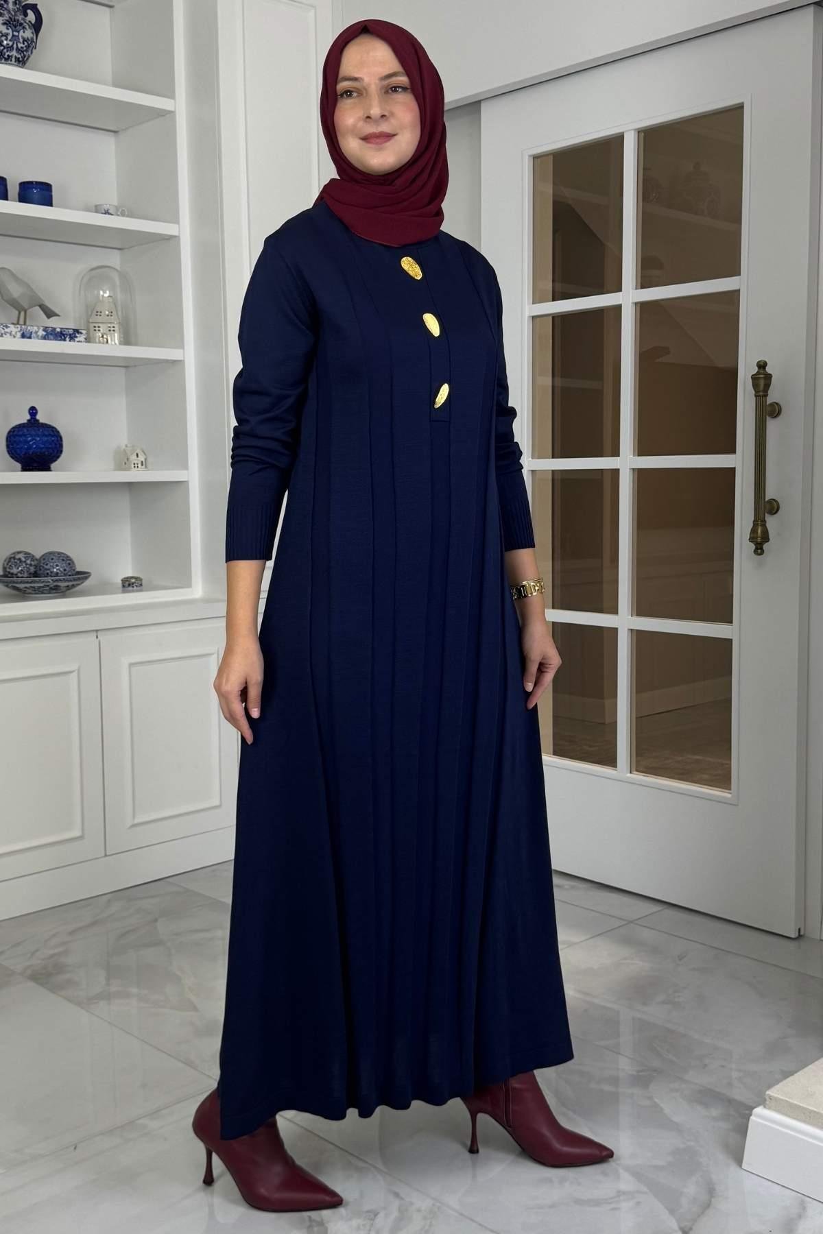 Yaprak Triko Elbise Lacivert | Rabia Şamlı | Tesettür Giyim, Elbise ve Kadın Giyim Modası