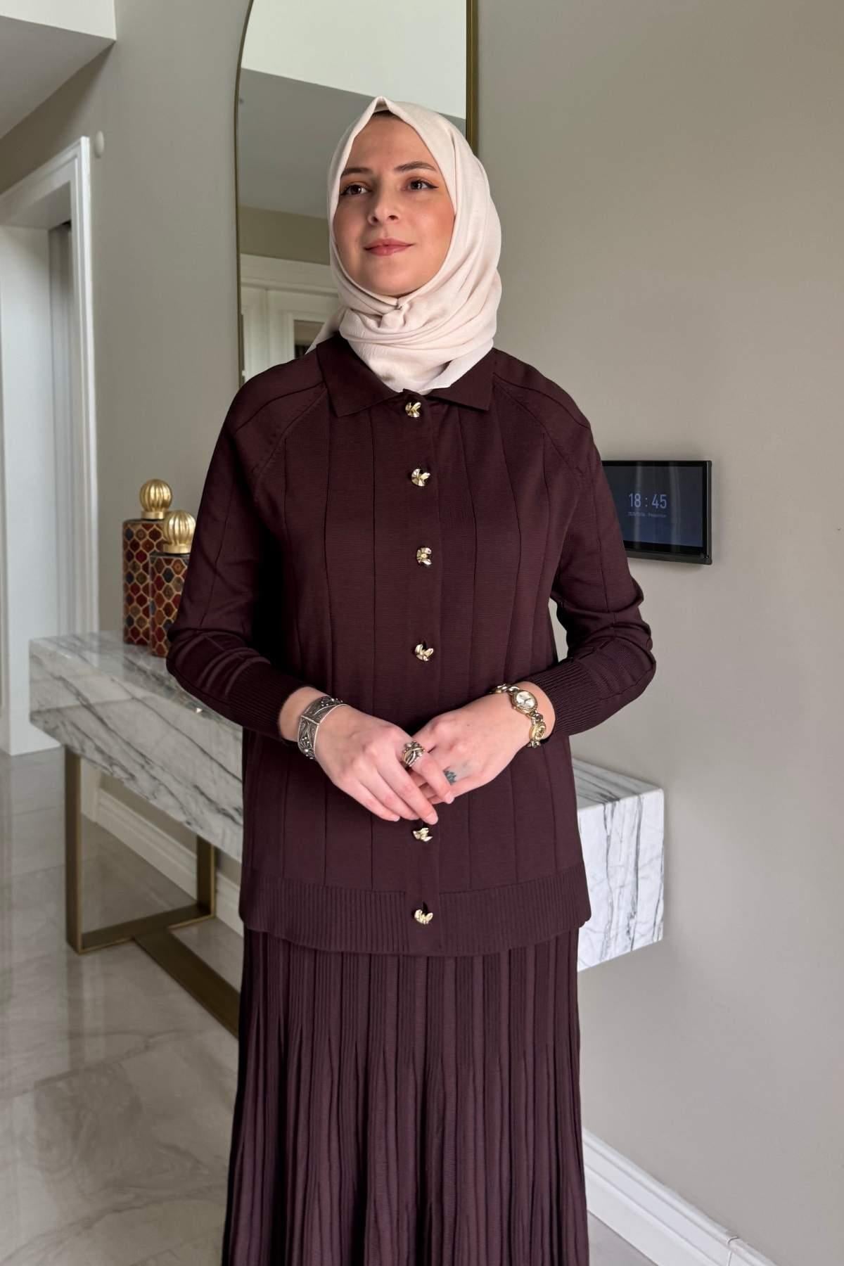 Melis Çelik Örme Triko Takım Sütlü Kahve | Rabia Şamlı | Tesettür Giyim, Elbise ve Kadın Giyim Modası