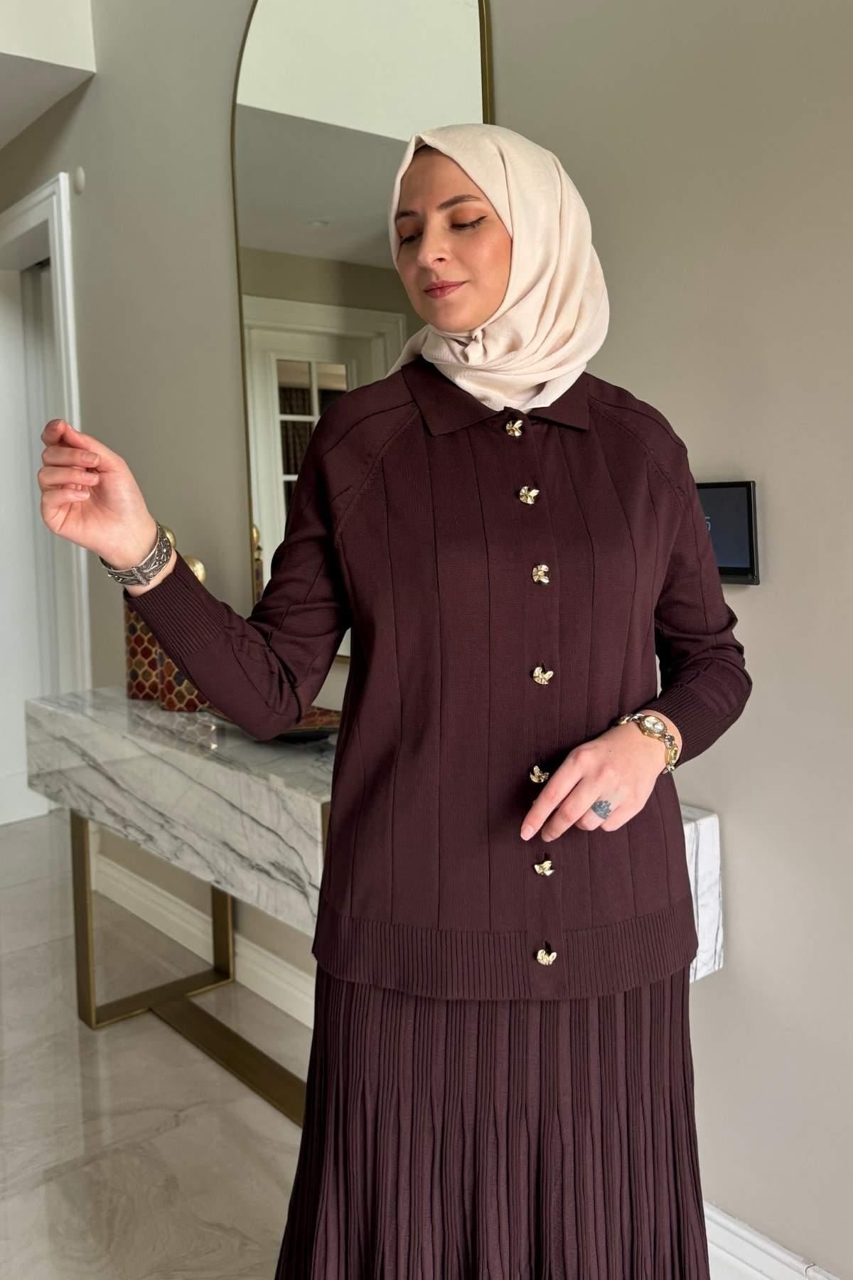 Melis Çelik Örme Triko Takım Sütlü Kahve | Rabia Şamlı | Tesettür Giyim, Elbise ve Kadın Giyim Modası