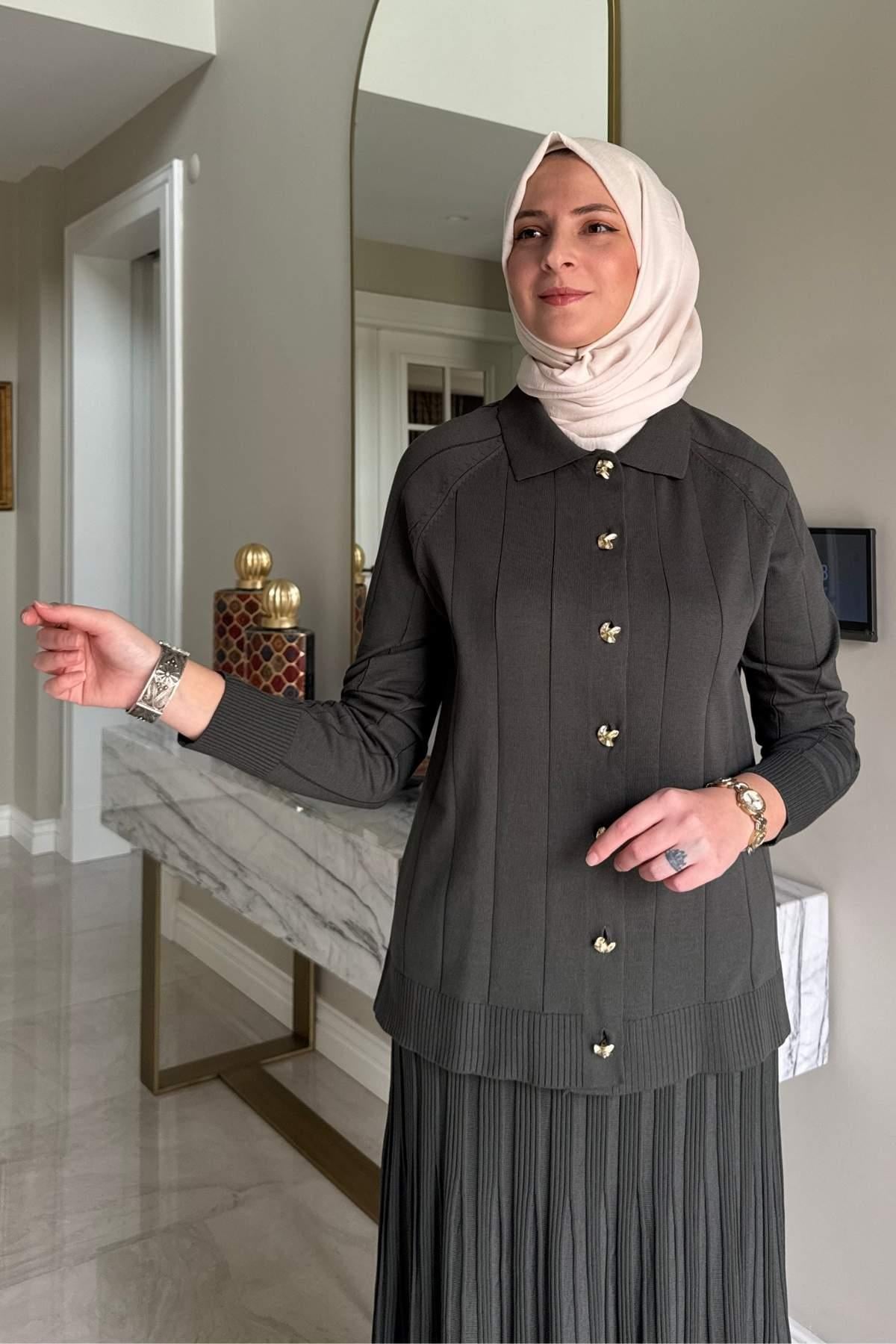 Melis Çelik Örme Triko Takım Sütlü Kahve | Rabia Şamlı | Tesettür Giyim, Elbise ve Kadın Giyim Modası