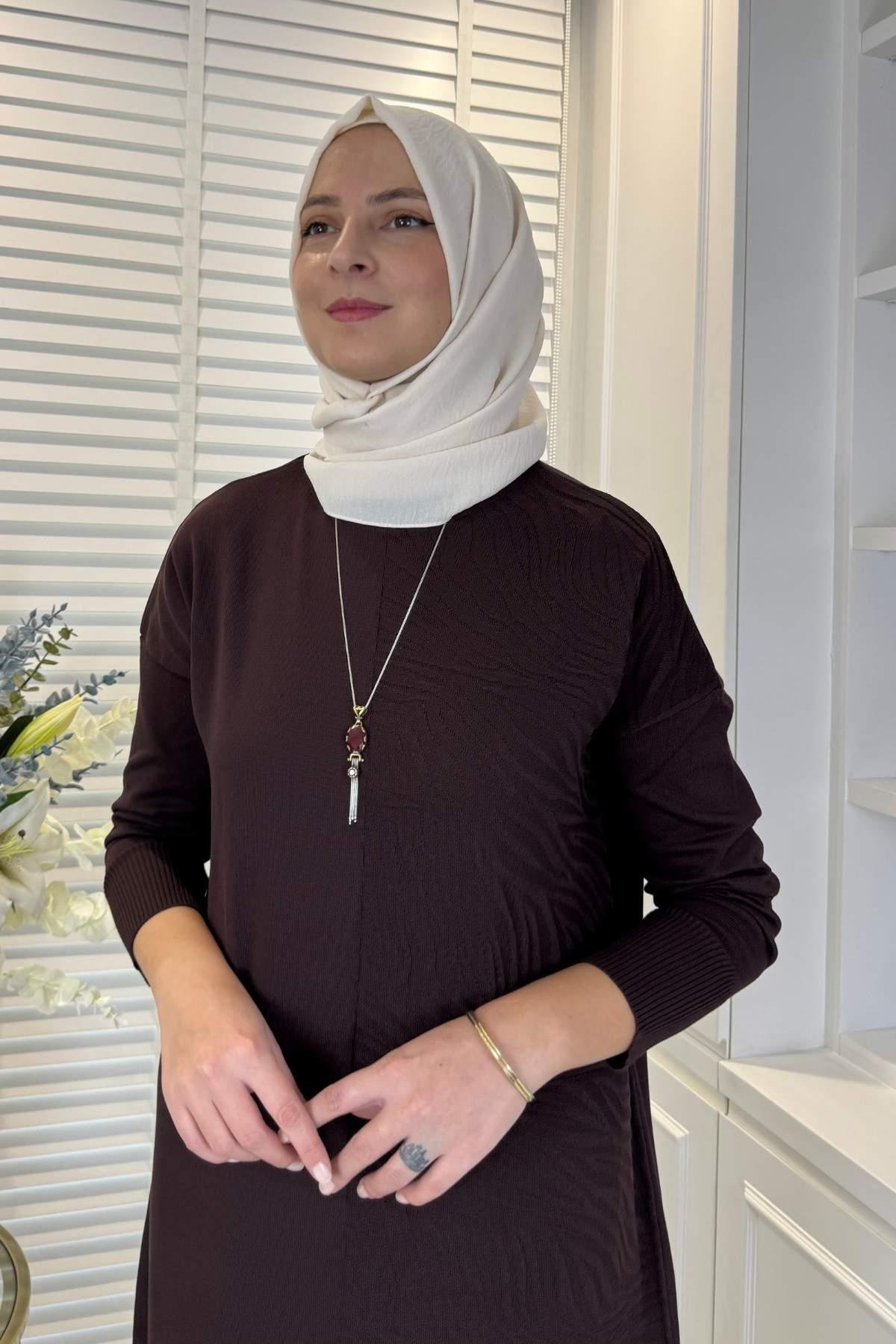 Zebra Desen Triko Elbise Haki | Rabia Şamlı | Tesettür Giyim, Elbise ve Kadın Giyim Modası