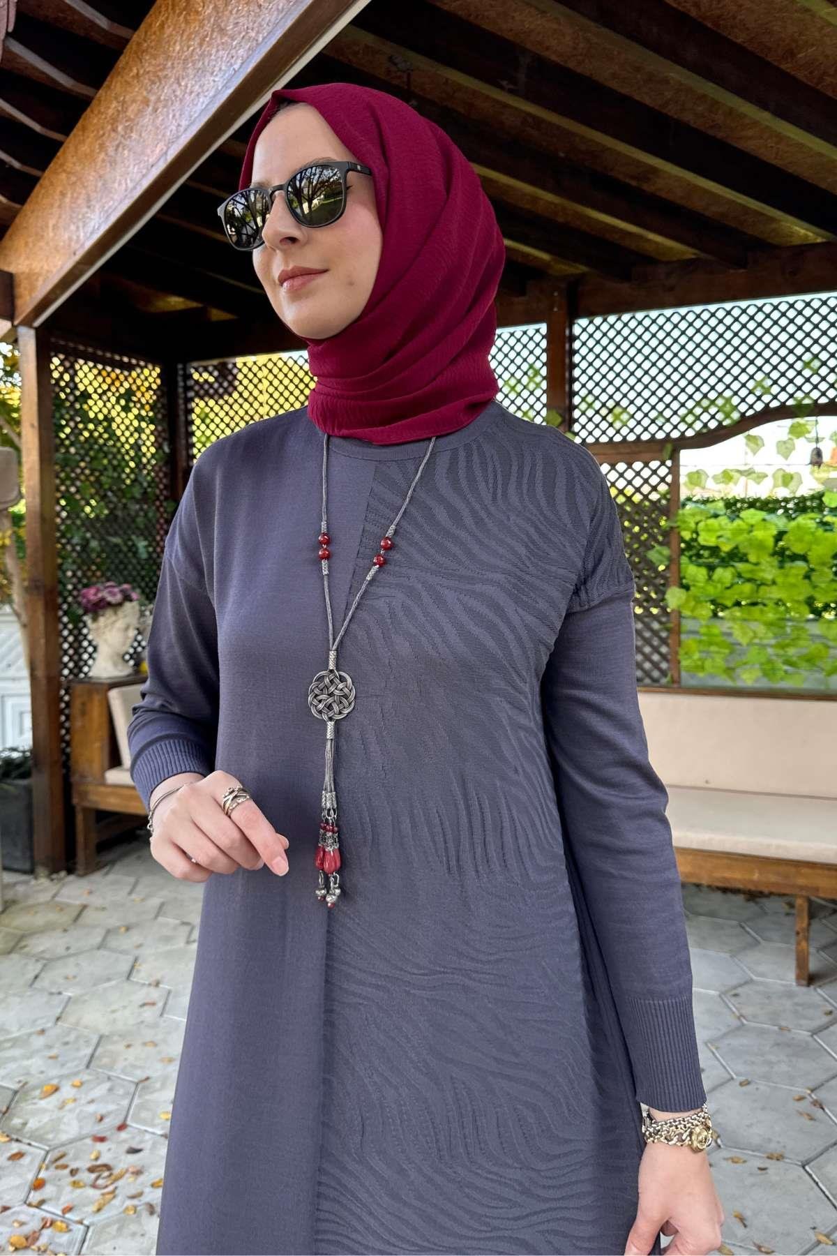 Zebra Desen Triko Elbise Sütlü Kahve | Rabia Şamlı | Tesettür Giyim, Elbise ve Kadın Giyim Modası
