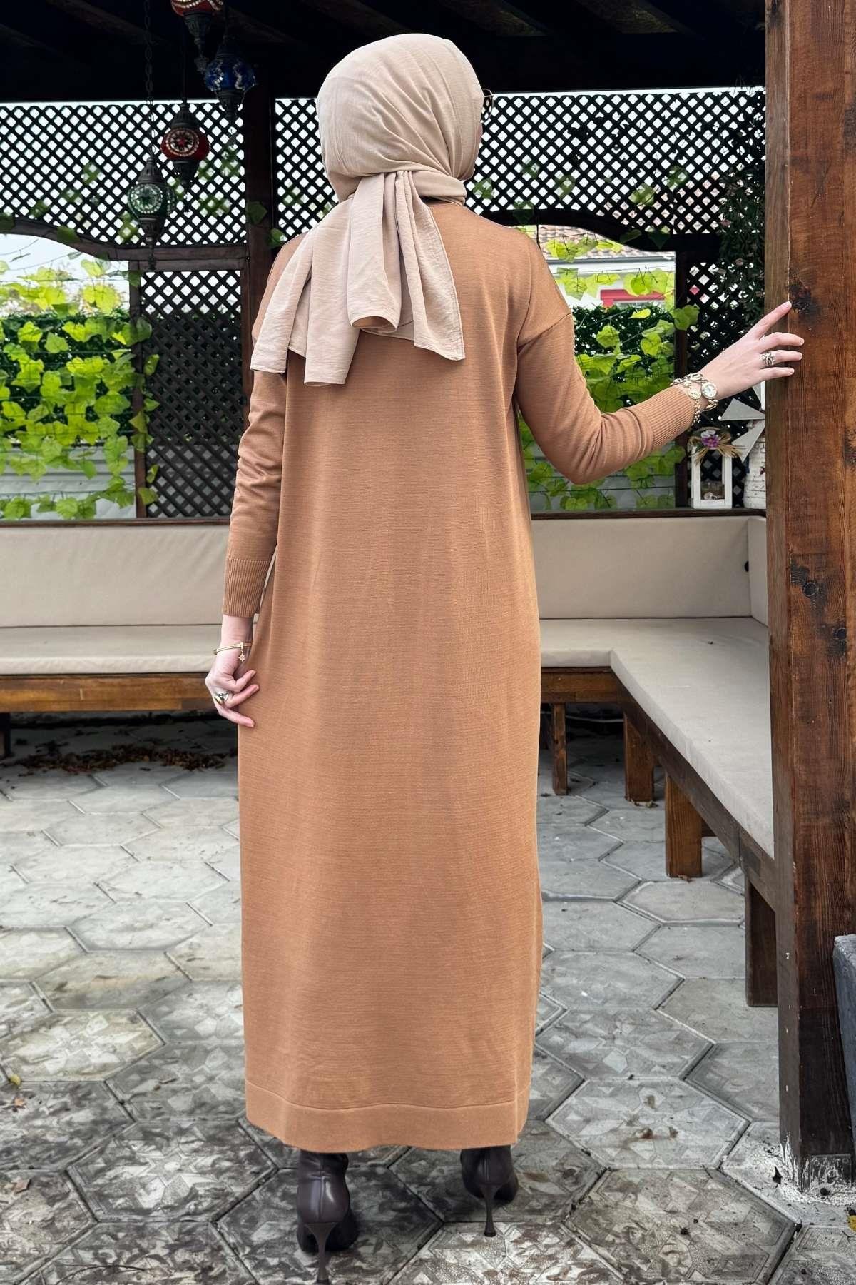 Zebra Desen Triko Elbise Kahve | Rabia Şamlı | Tesettür Giyim, Elbise ve Kadın Giyim Modası