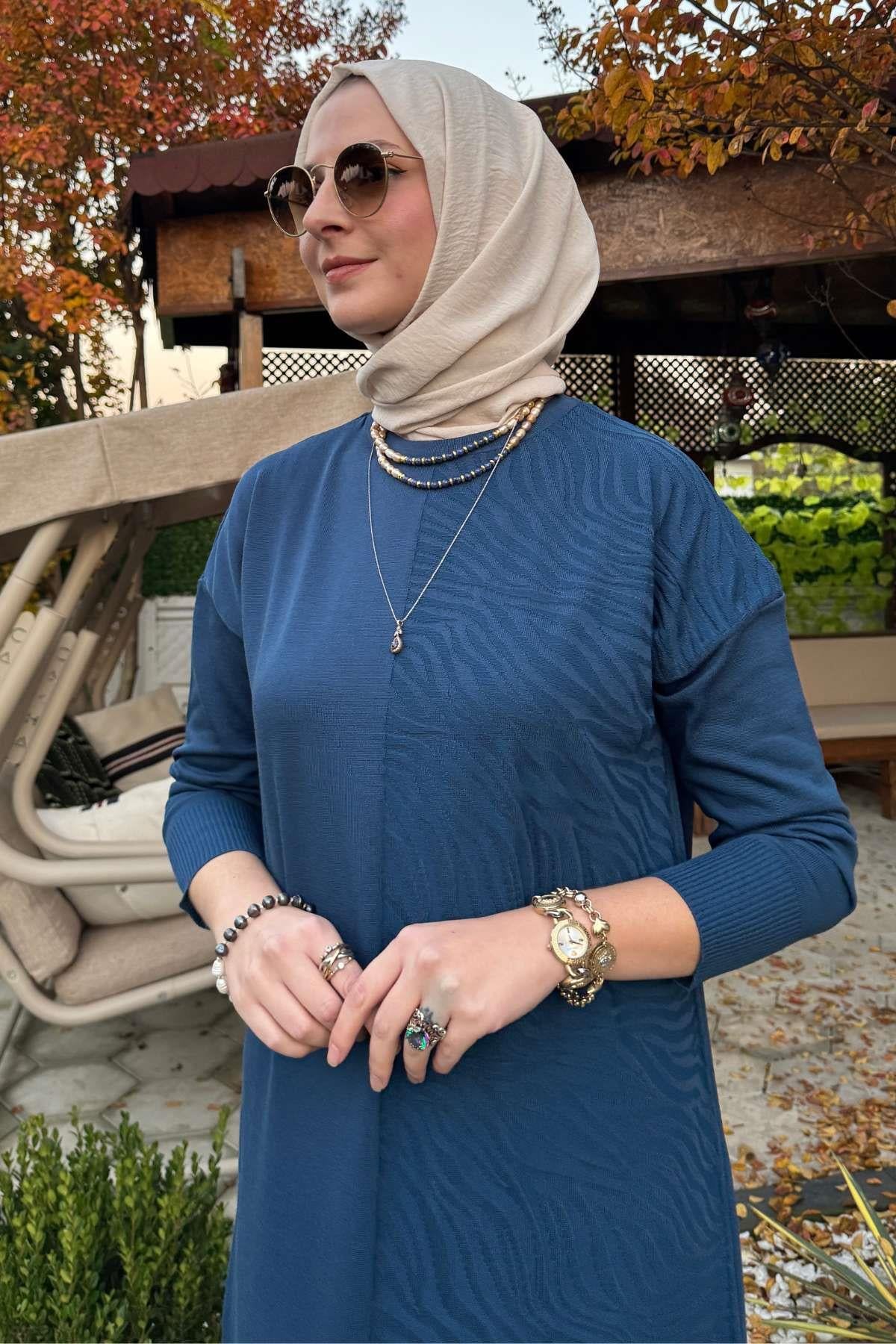 Zebra Desen Triko Elbise Sütlü Kahve | Rabia Şamlı | Tesettür Giyim, Elbise ve Kadın Giyim Modası