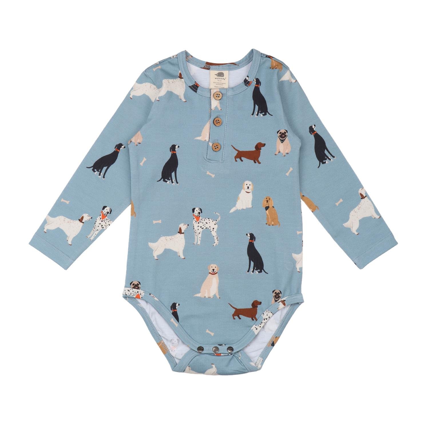 WalkiddyBodyKöpek Desenli Organik Bebek Body