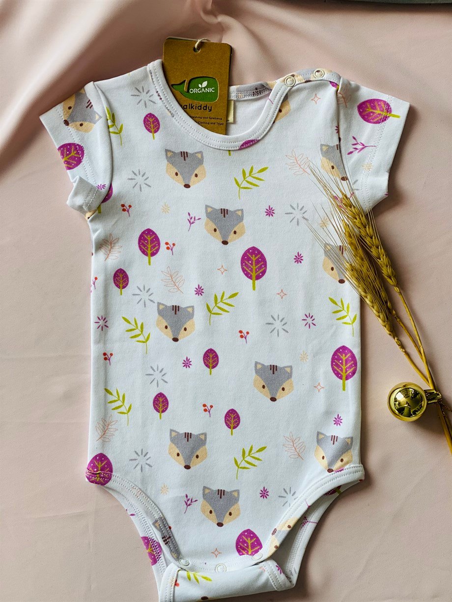 WalkiddyBodyTilki Desenli Organik İnterlok Body