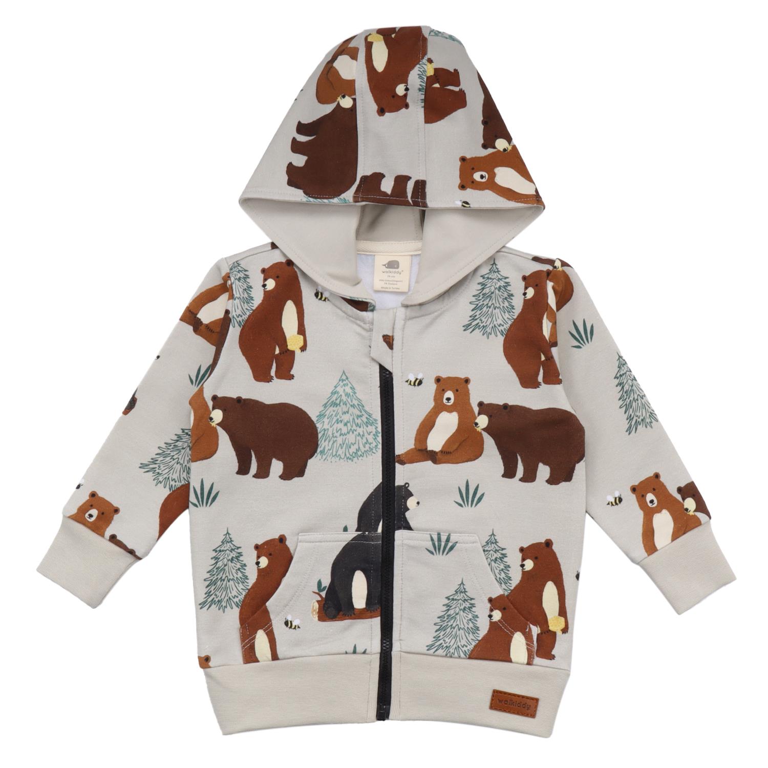 WalkiddyCeketBebek Ayı Desenli Organil Bebek Sweat Ceket