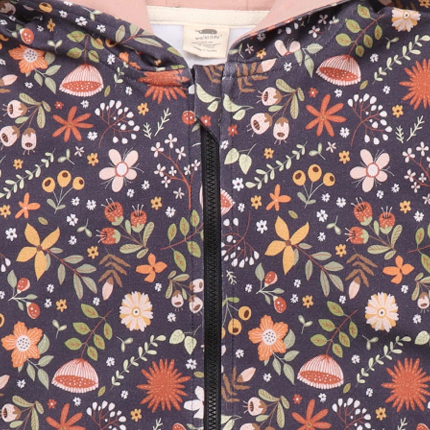 WalkiddyCeketSonbahar Çiçekleri Desenli Organik Çocuk Sweat Ceket