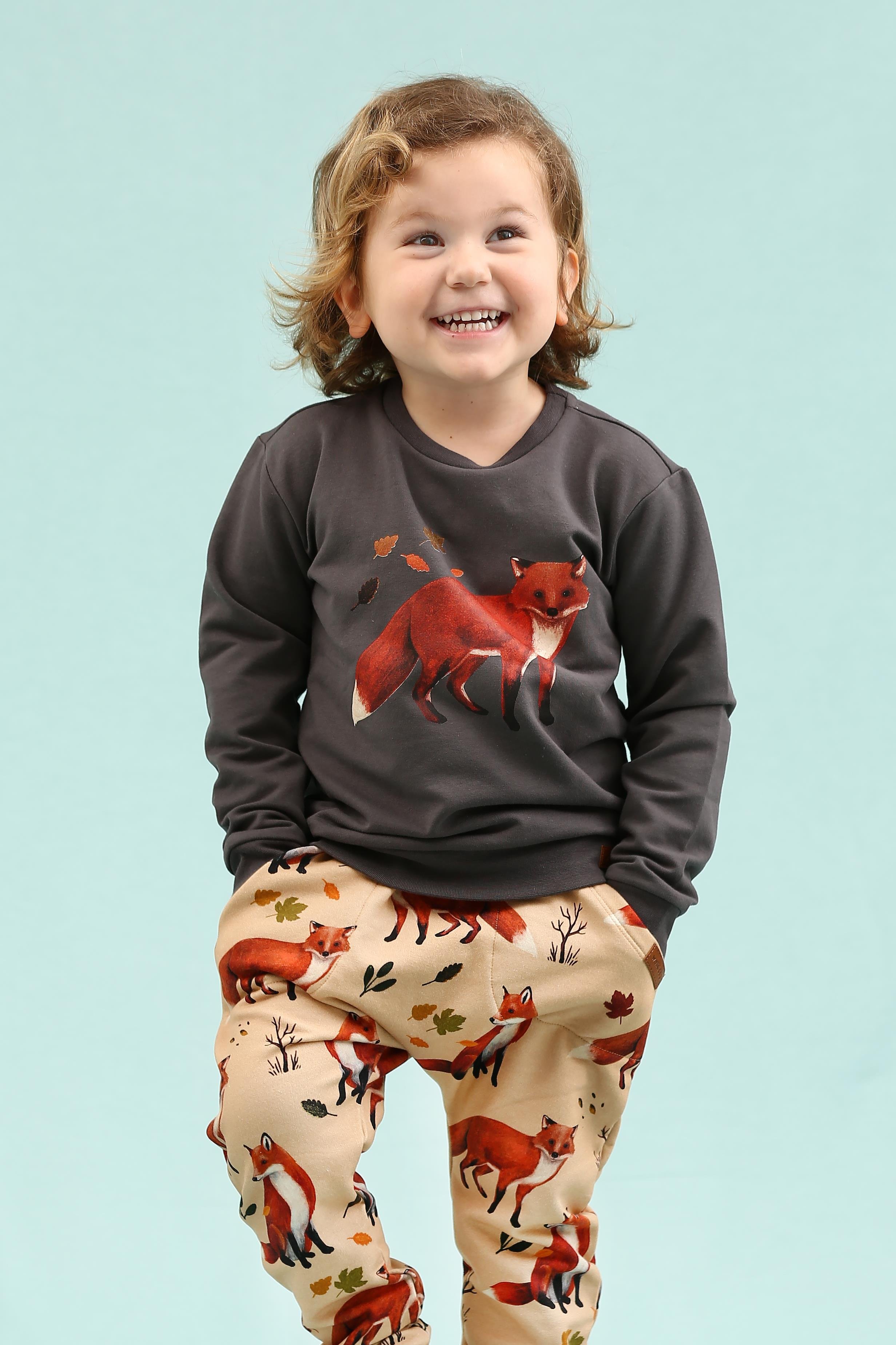 WalkiddyÇocukAntrasit Tilki Baskılı Organik Çocuk Sweatshirt