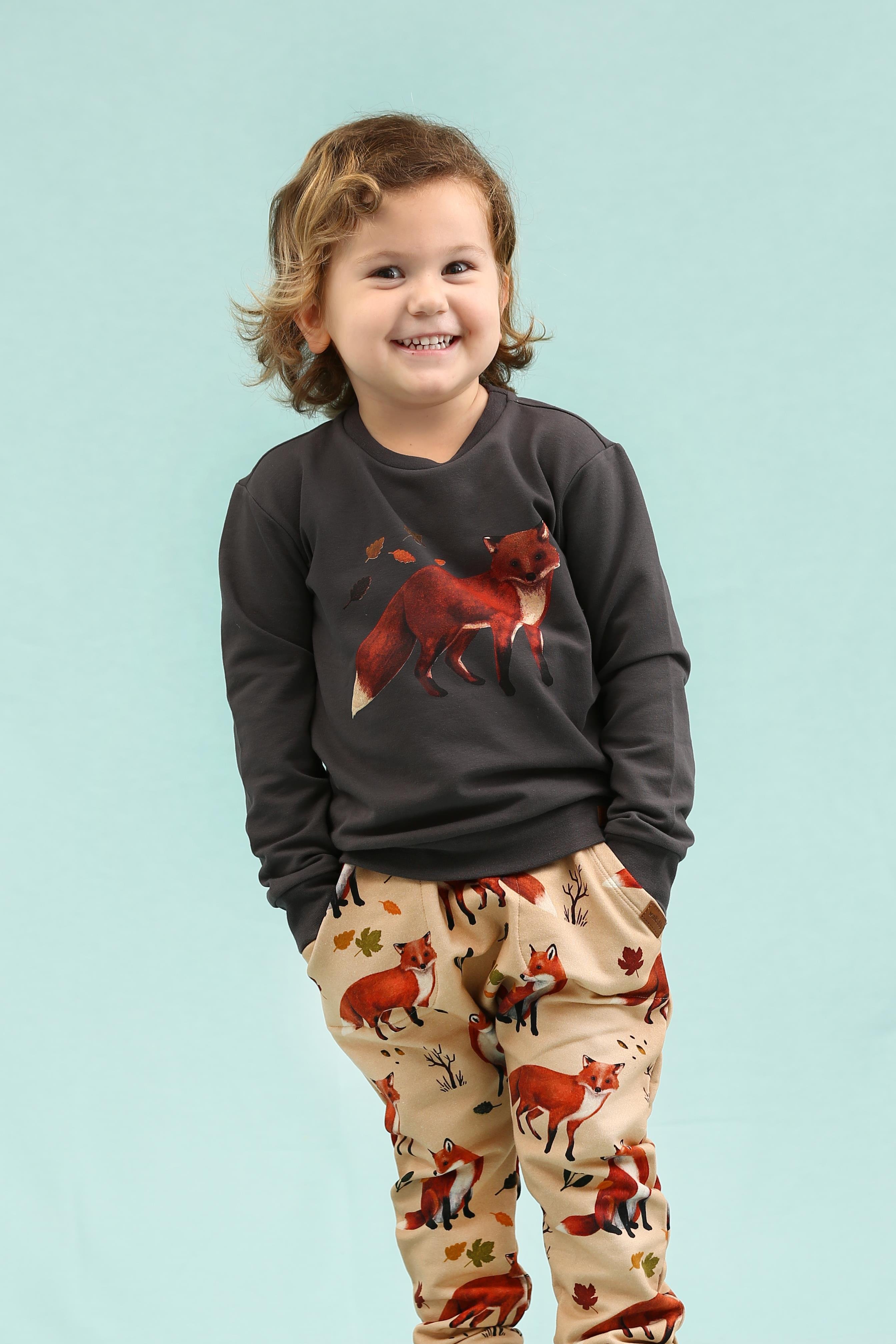 WalkiddyÇocukAntrasit Tilki Baskılı Organik Çocuk Sweatshirt