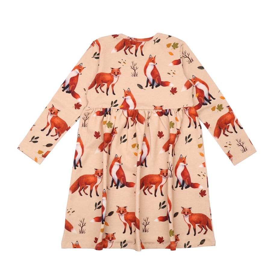 WalkiddyElbiseRed Foxes Tilki Desenli Uzun Kollu Belden Büzgülü  BebekElbise
