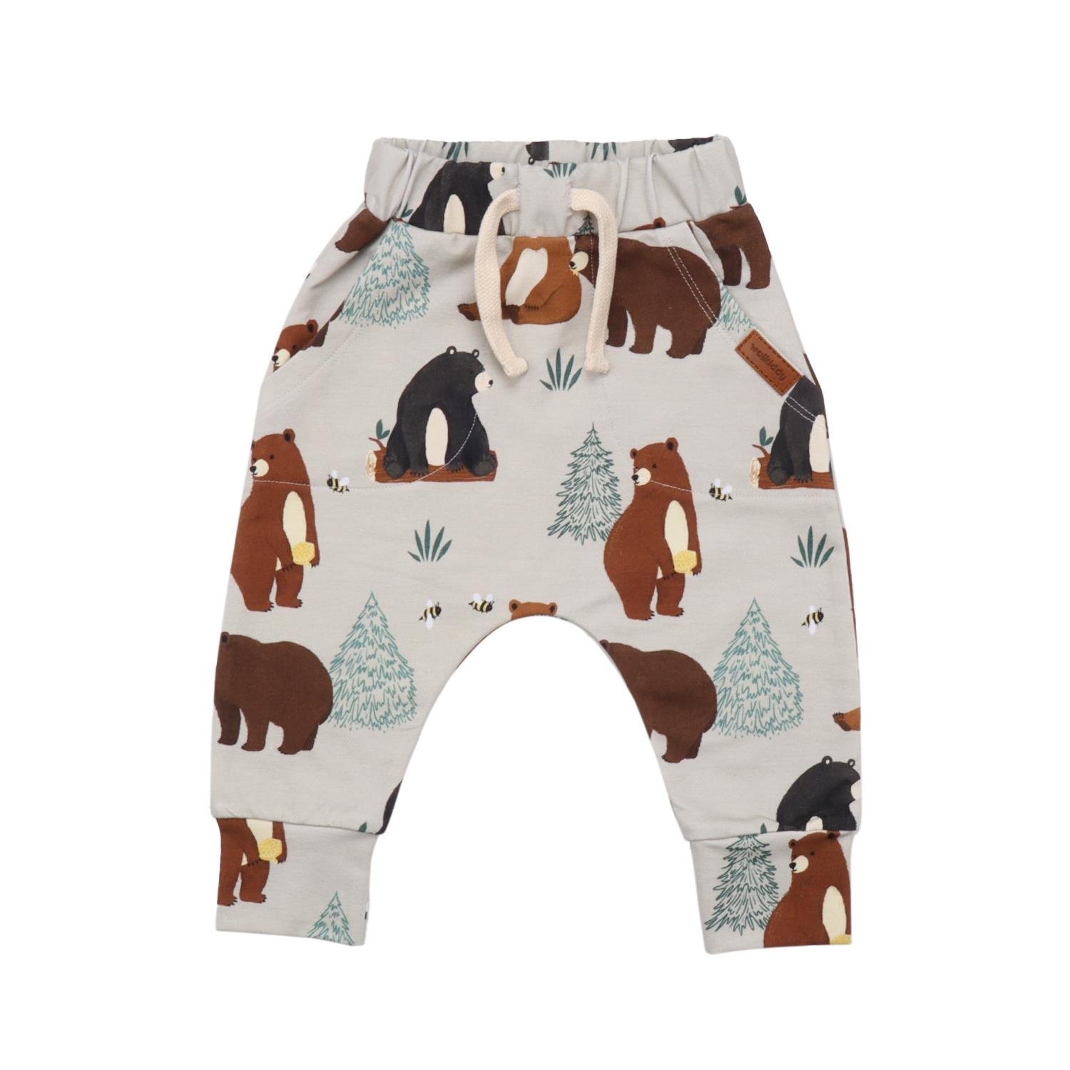 WalkiddyPantolonBebek Ayı Desenli Organik Bebek Şalvar Pantolon