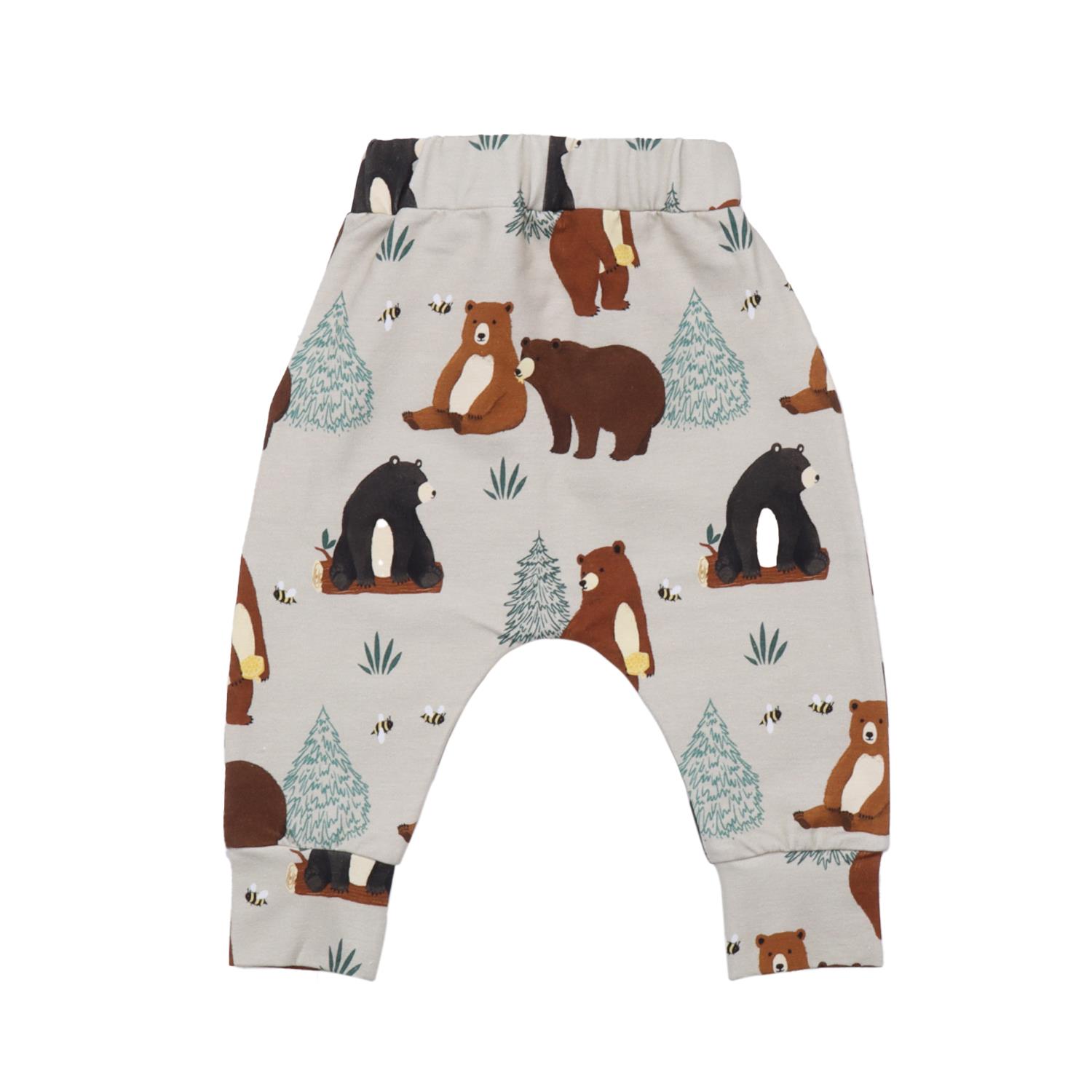 WalkiddyPantolonBebek Ayı Desenli Organik Bebek Şalvar Pantolon