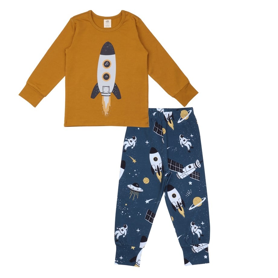 WalkiddyPijamaSpace Trip Roket Desenli Organik Pijama Takımı