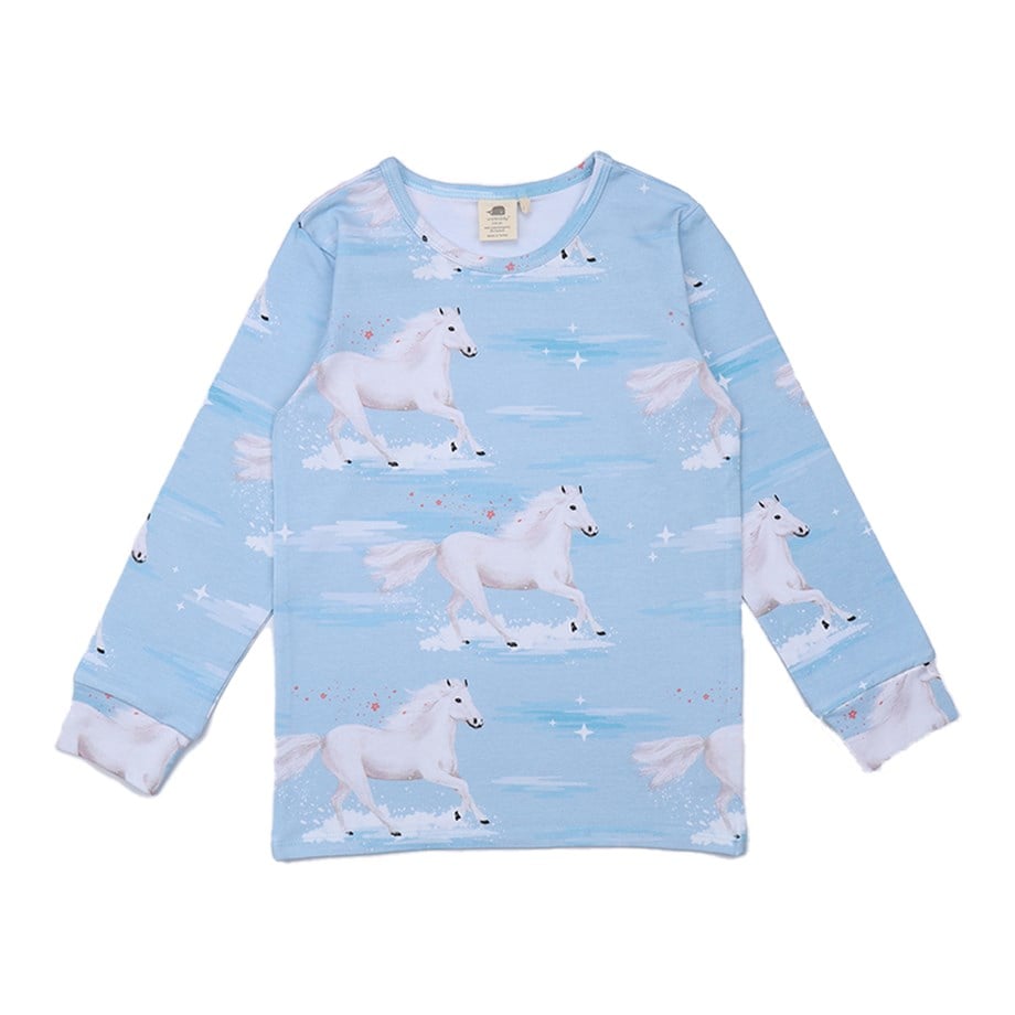 WalkiddyPijamaWhite Horses Beyaz At Desenli Organik Bebek Pijama Takımı