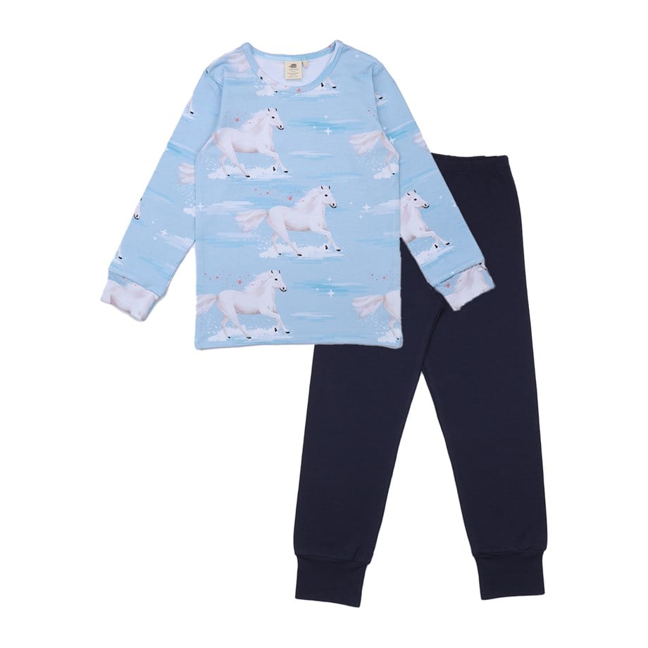 WalkiddyPijamaWhite Horses Beyaz At Desenli Organik Bebek Pijama Takımı