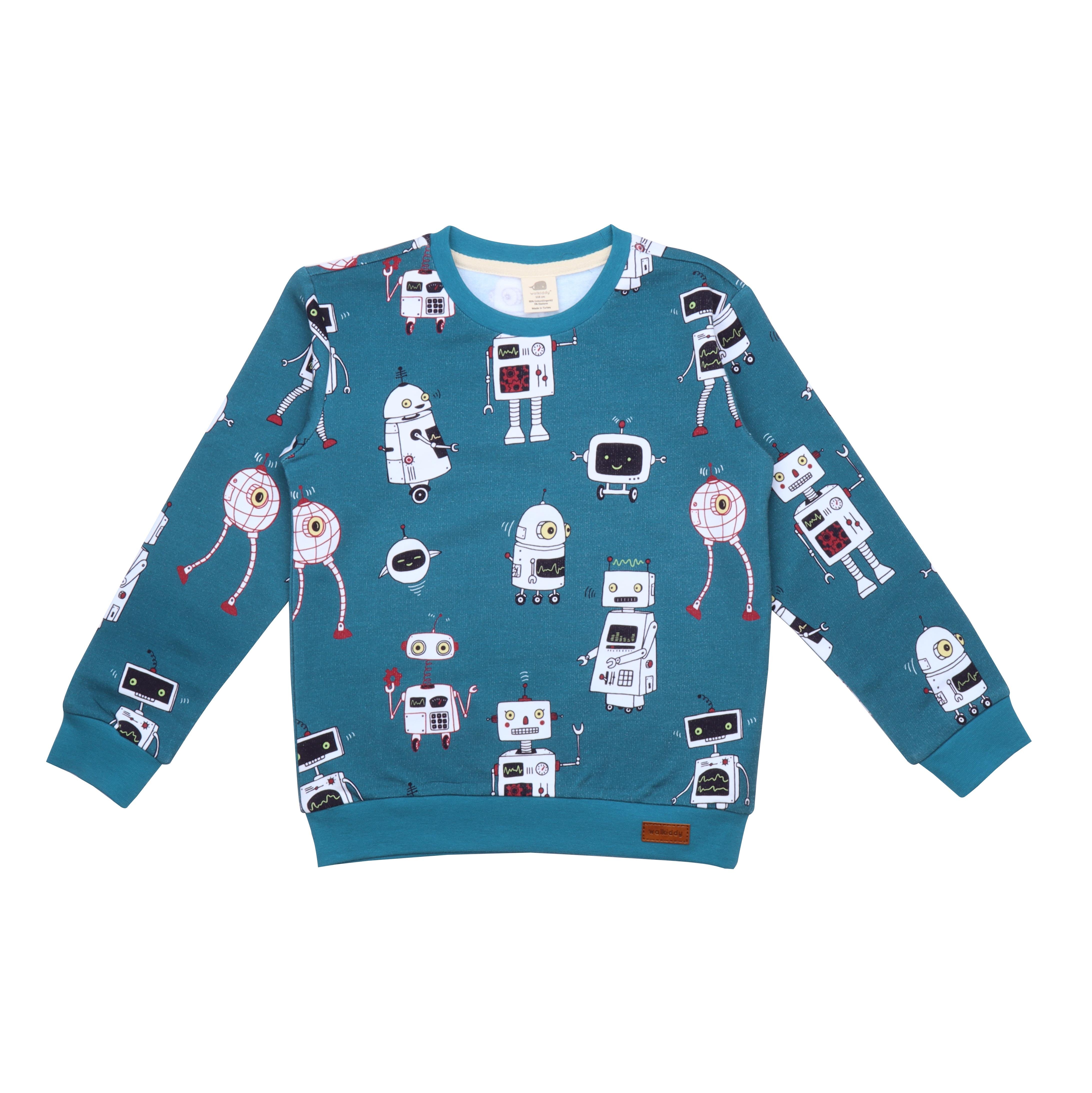 WalkiddySweatshirtRobot Desenli Organik Bebek Sweatshirt
