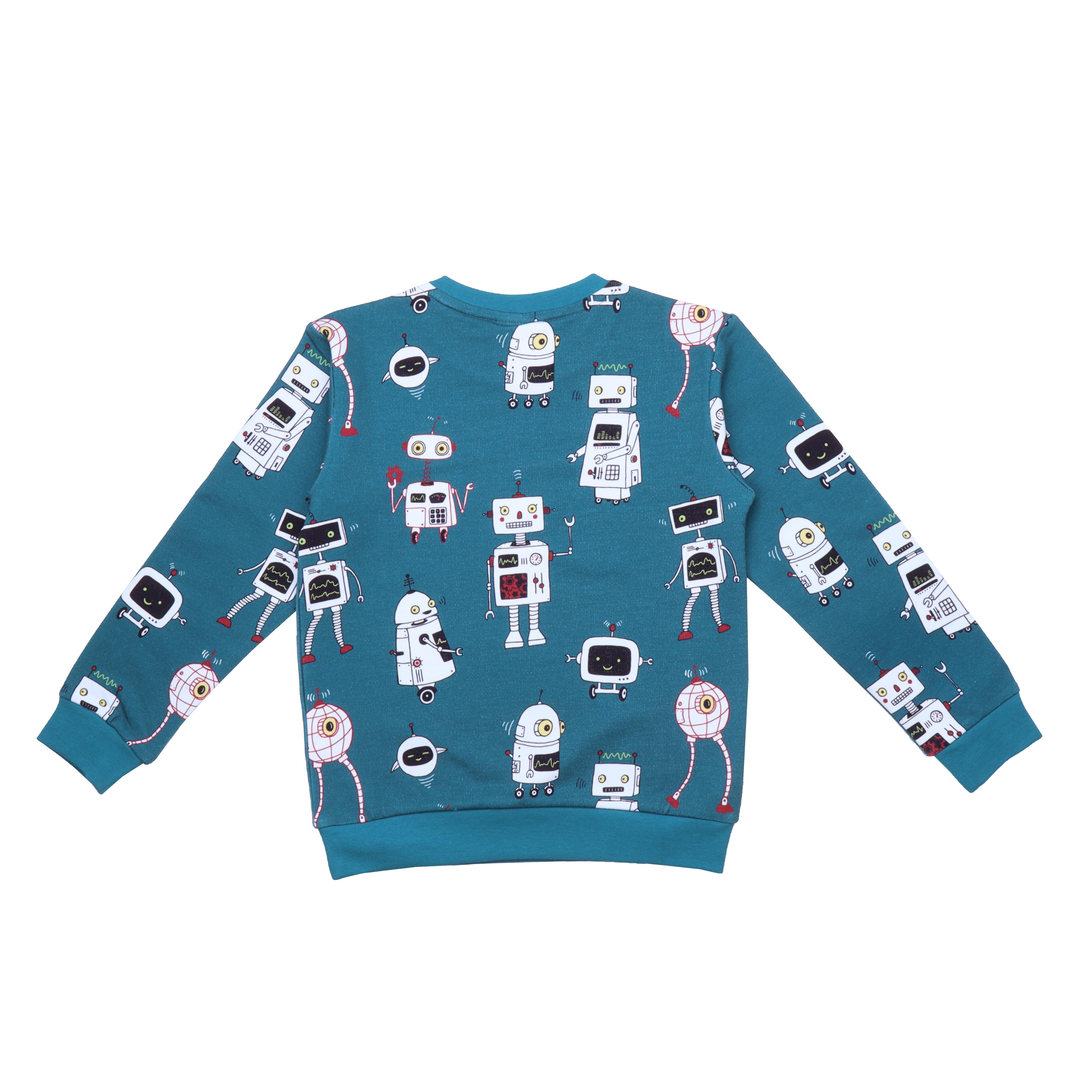 WalkiddySweatshirtRobot Desenli Organik Bebek Sweatshirt