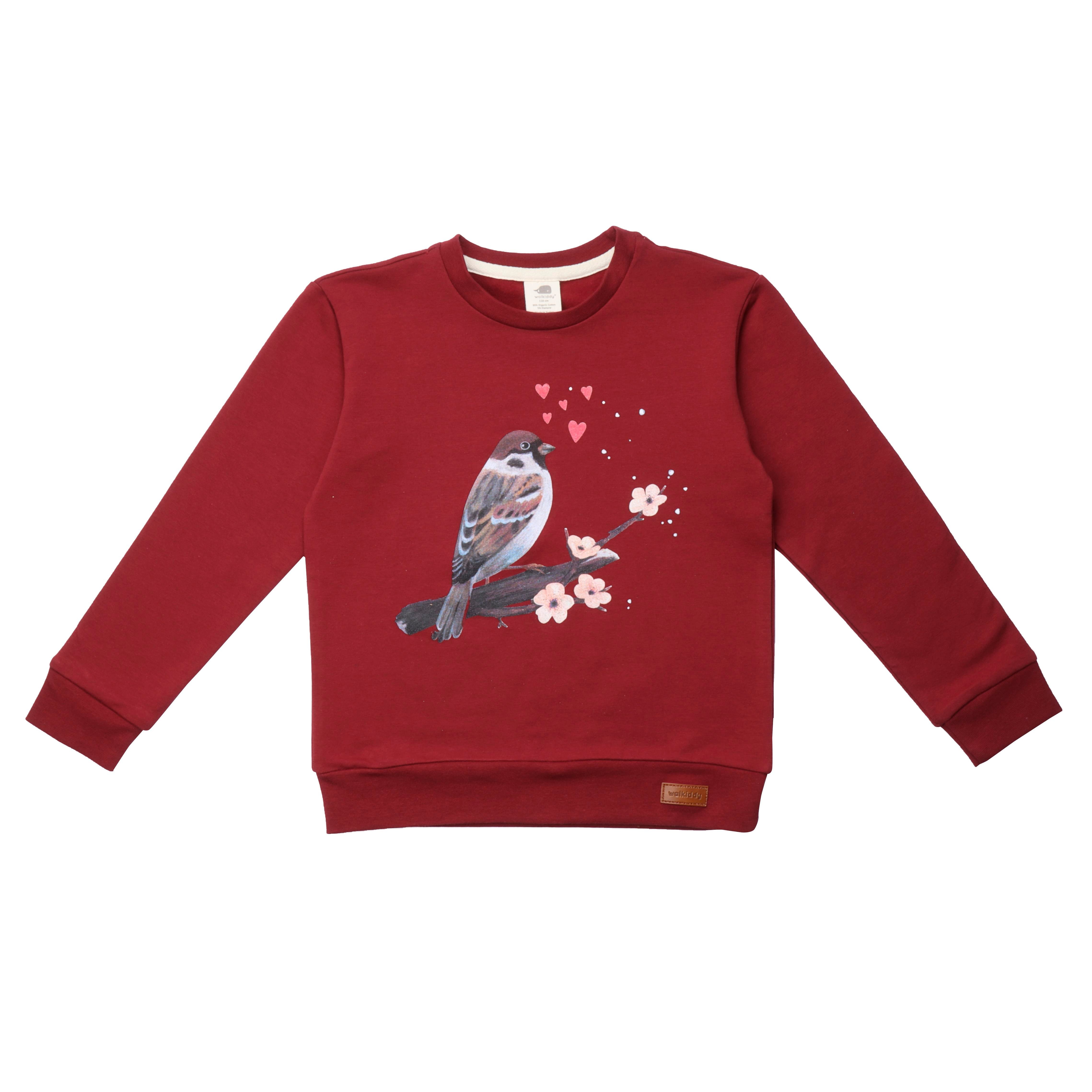 WalkiddySweatshirtSerçe Baskılı Bordo Organik Çocuk Sweatshirt