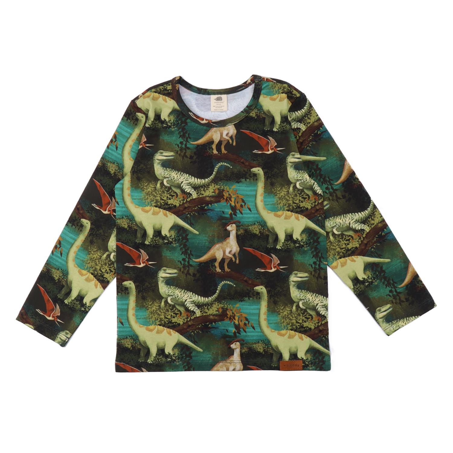 WalkiddyT-ShirtDinozor Ormanı Desenli Organik Uzun Kollu Çocuk TişörtÇ