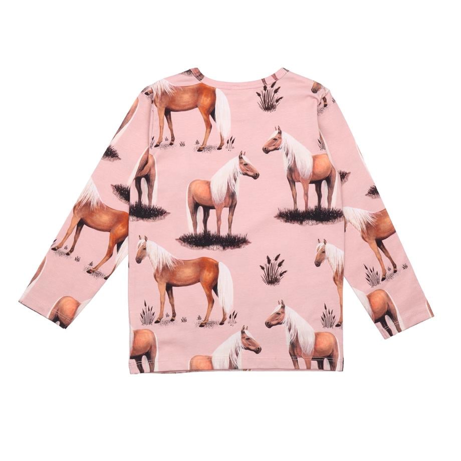 WalkiddyT-ShirtPembe Zemin At Desenli Uzun Kollu Tişört
