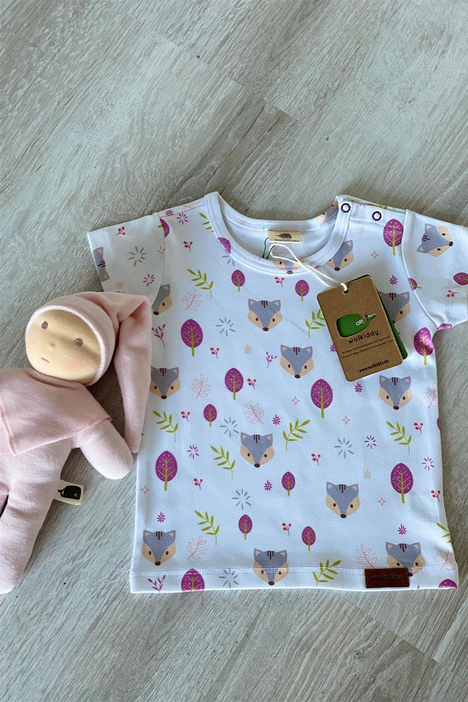 WalkiddyT-ShirtTilki Desenli Organik Bebek Tişört