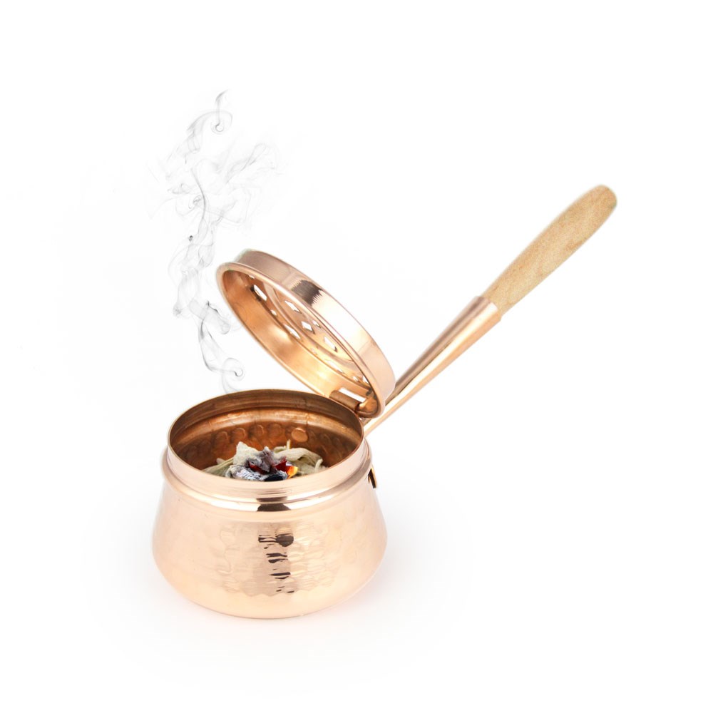 Coho Box Artisan Dövme Bakır Tütsü Çanağı & Üzerlik & Adaçayı & Lavanta Hediye Seti