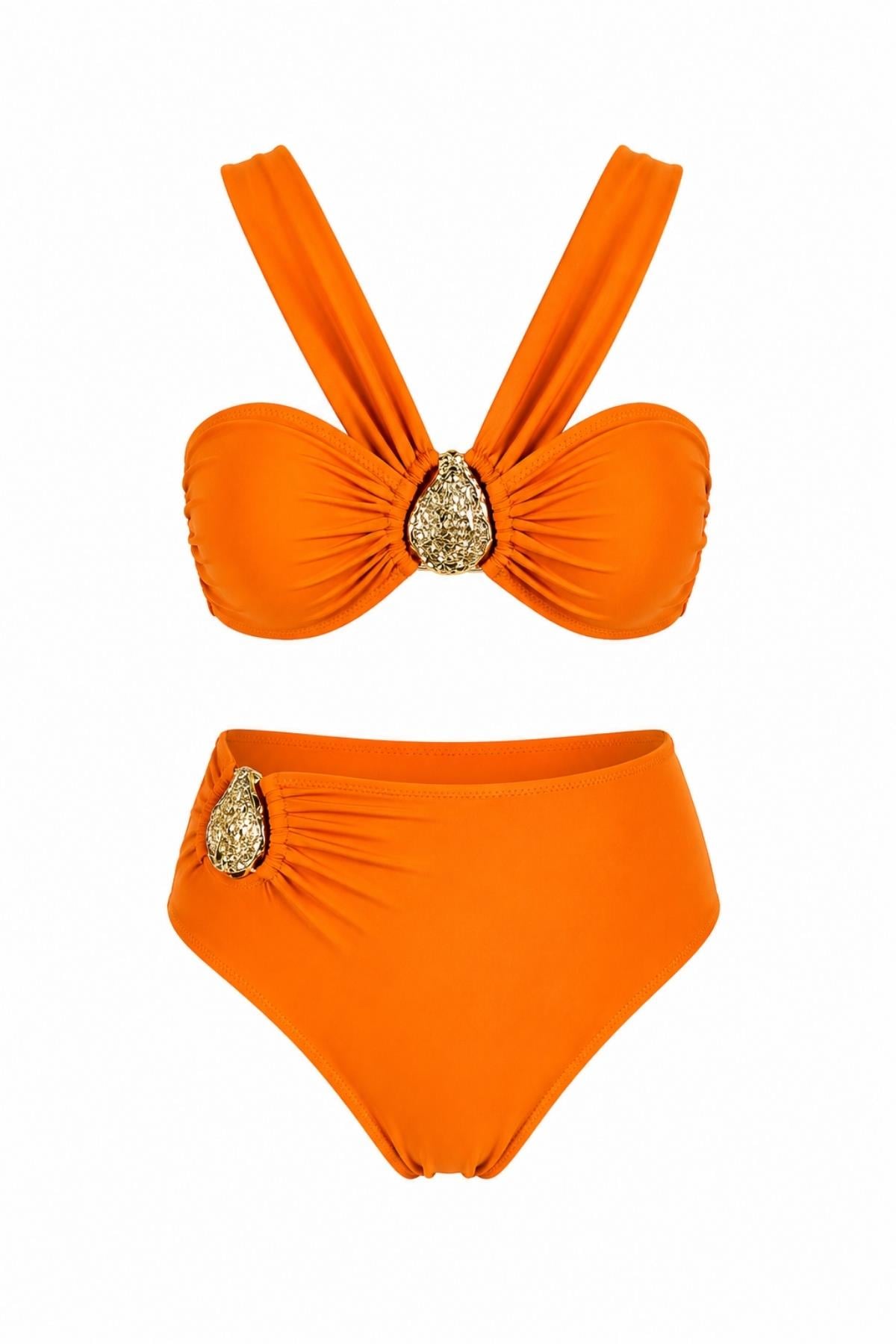 Çapraz Askılı Aksesuarlı Tasarım Bikini Takım 