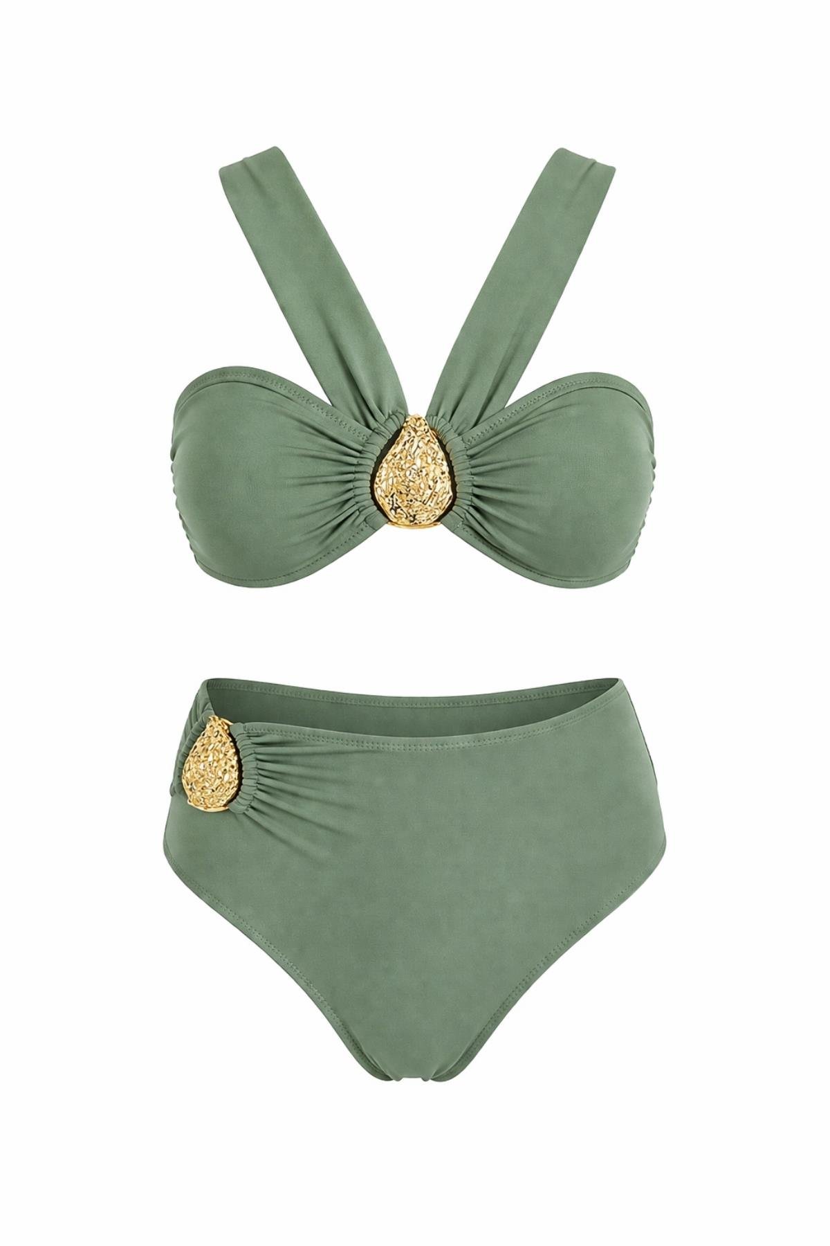 Çapraz Askılı Aksesuarlı Tasarım Bikini Takım 